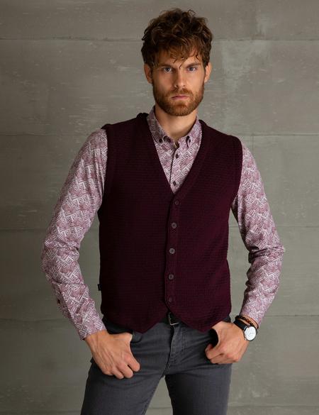 Bordo Slim Fit Triko Yelek - 50196041013