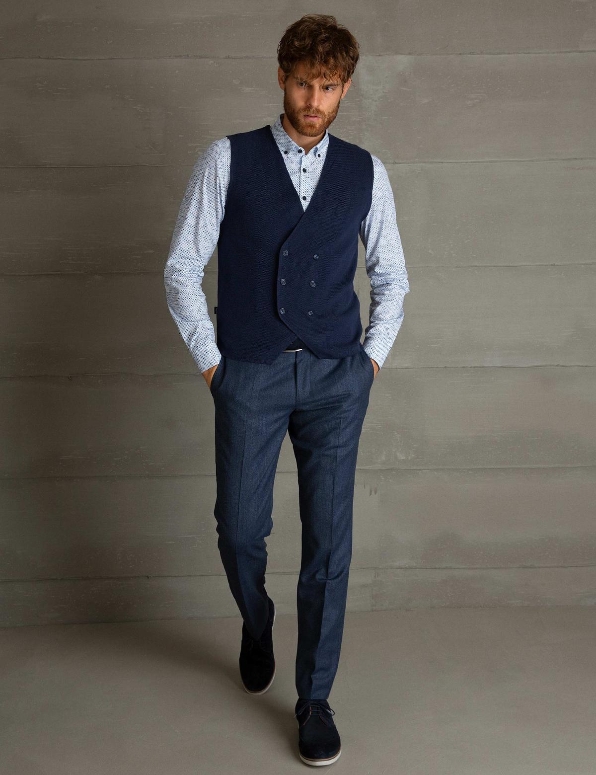 Lacivert Slim Fit Triko Yelek