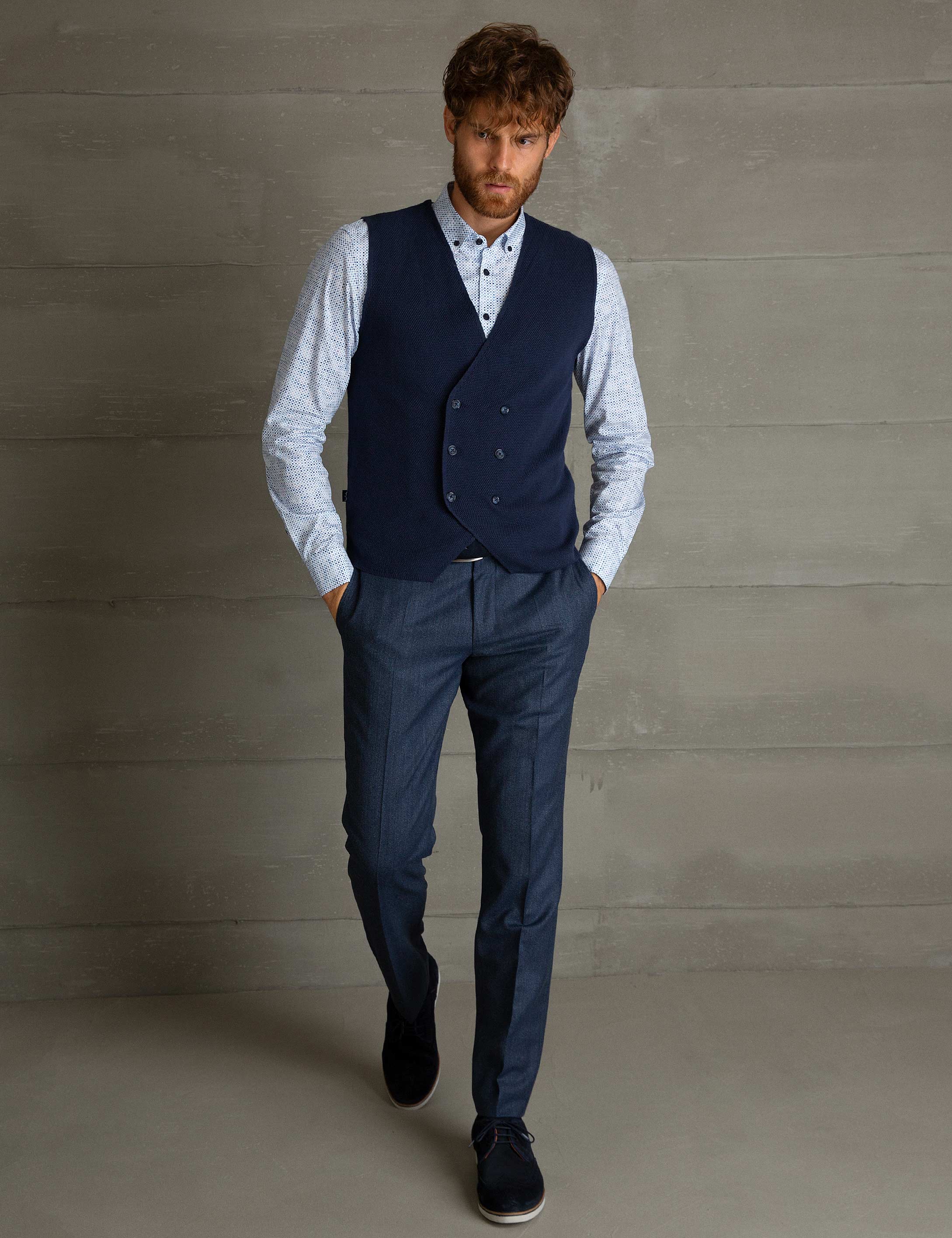 Lacivert Slim Fit Triko Yelek