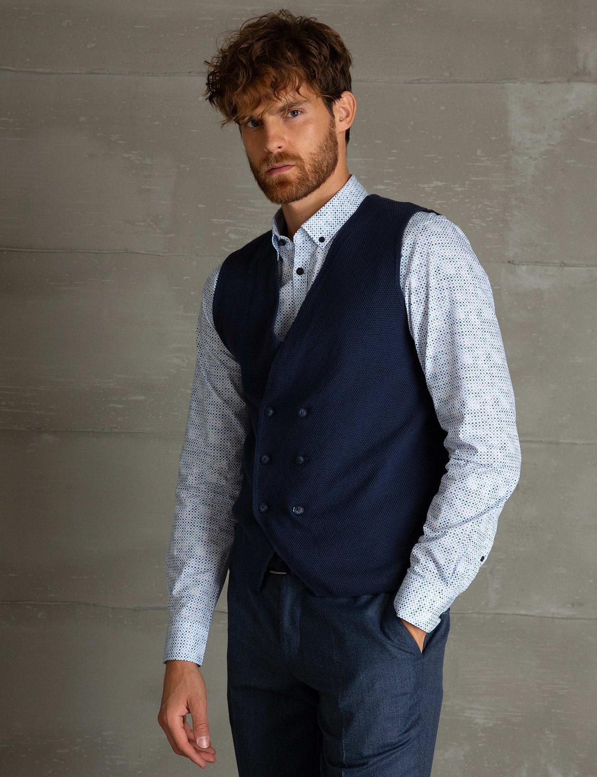 Lacivert Slim Fit Triko Yelek - 50197473004