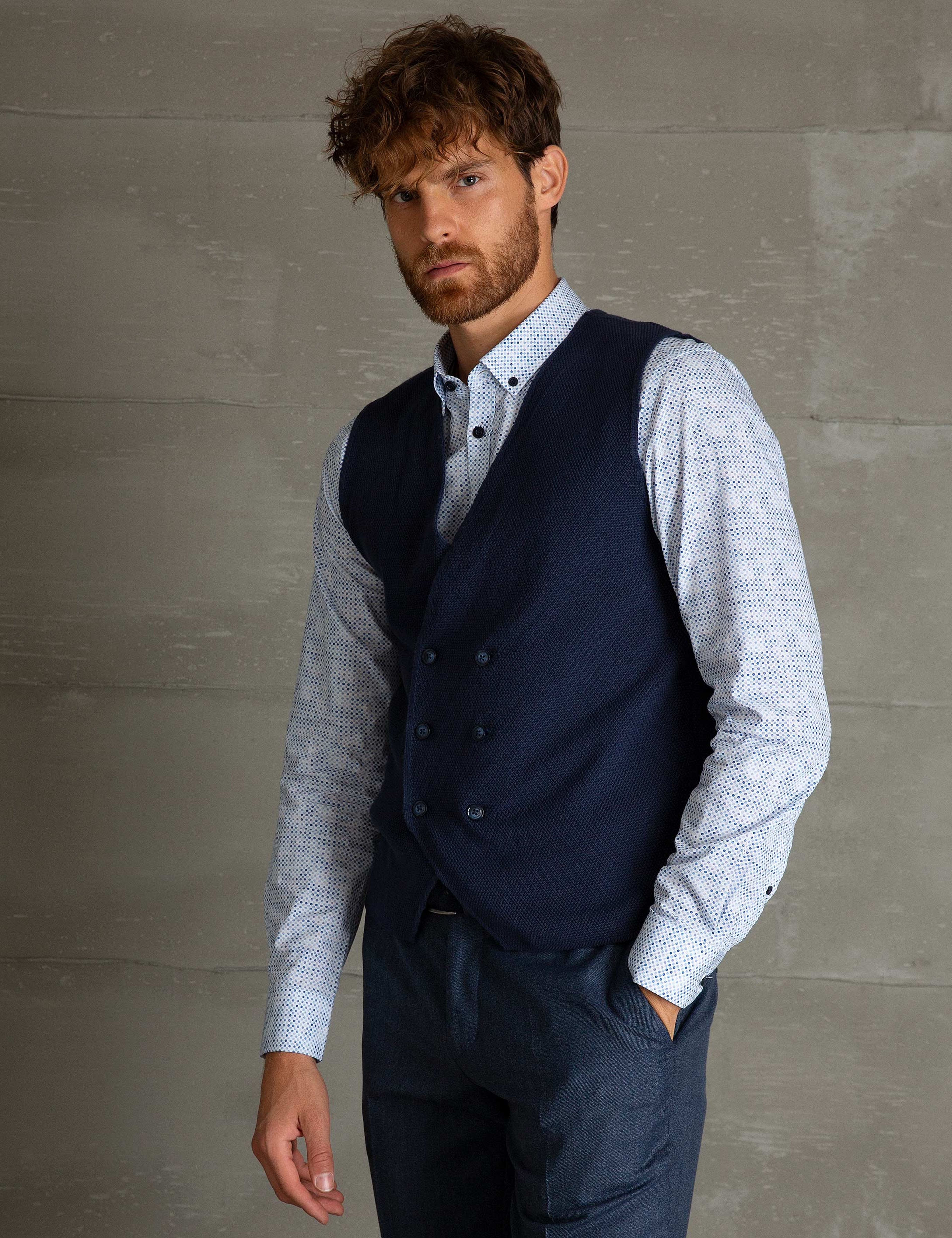 Lacivert Slim Fit Triko Yelek - Image 3