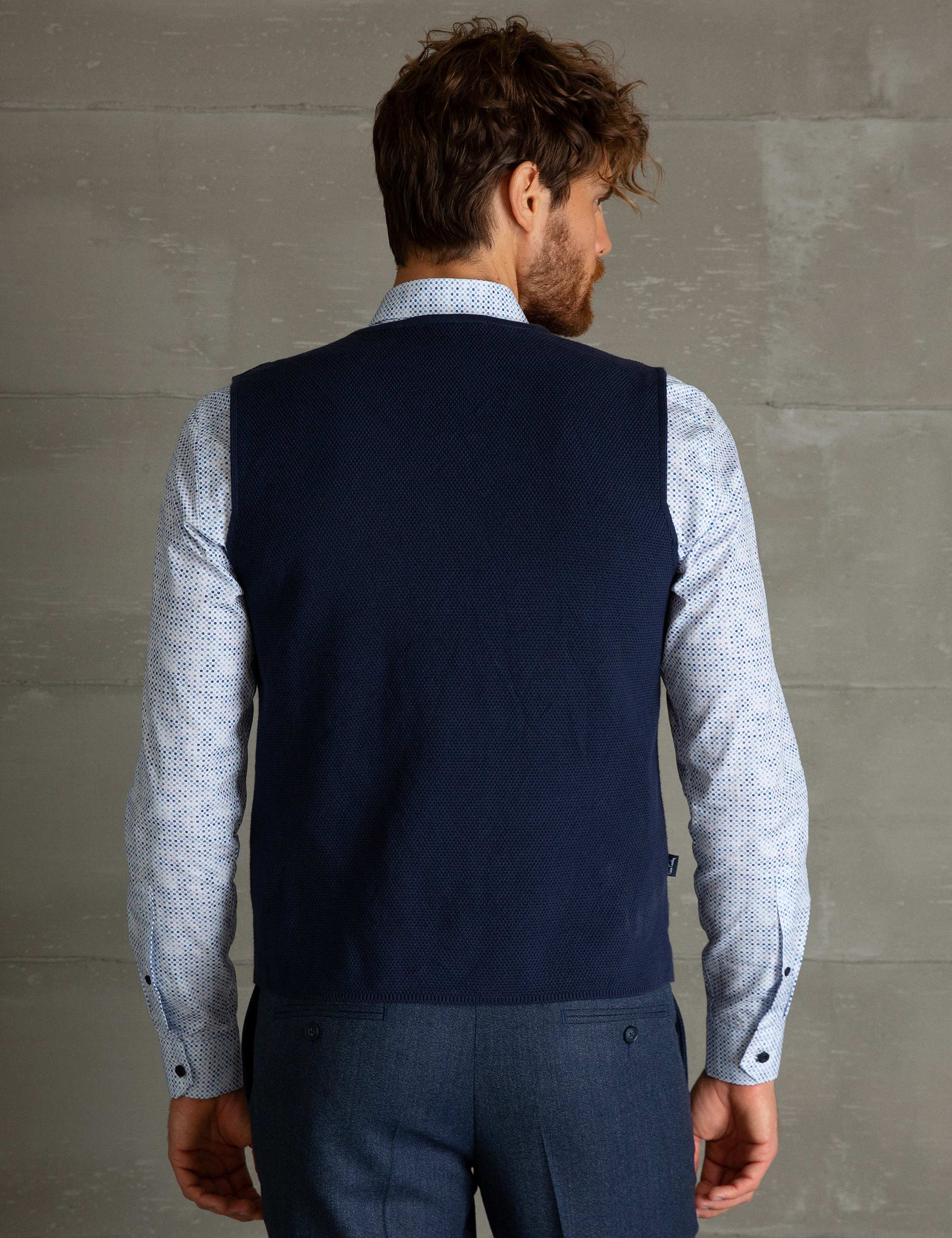 Lacivert Slim Fit Triko Yelek