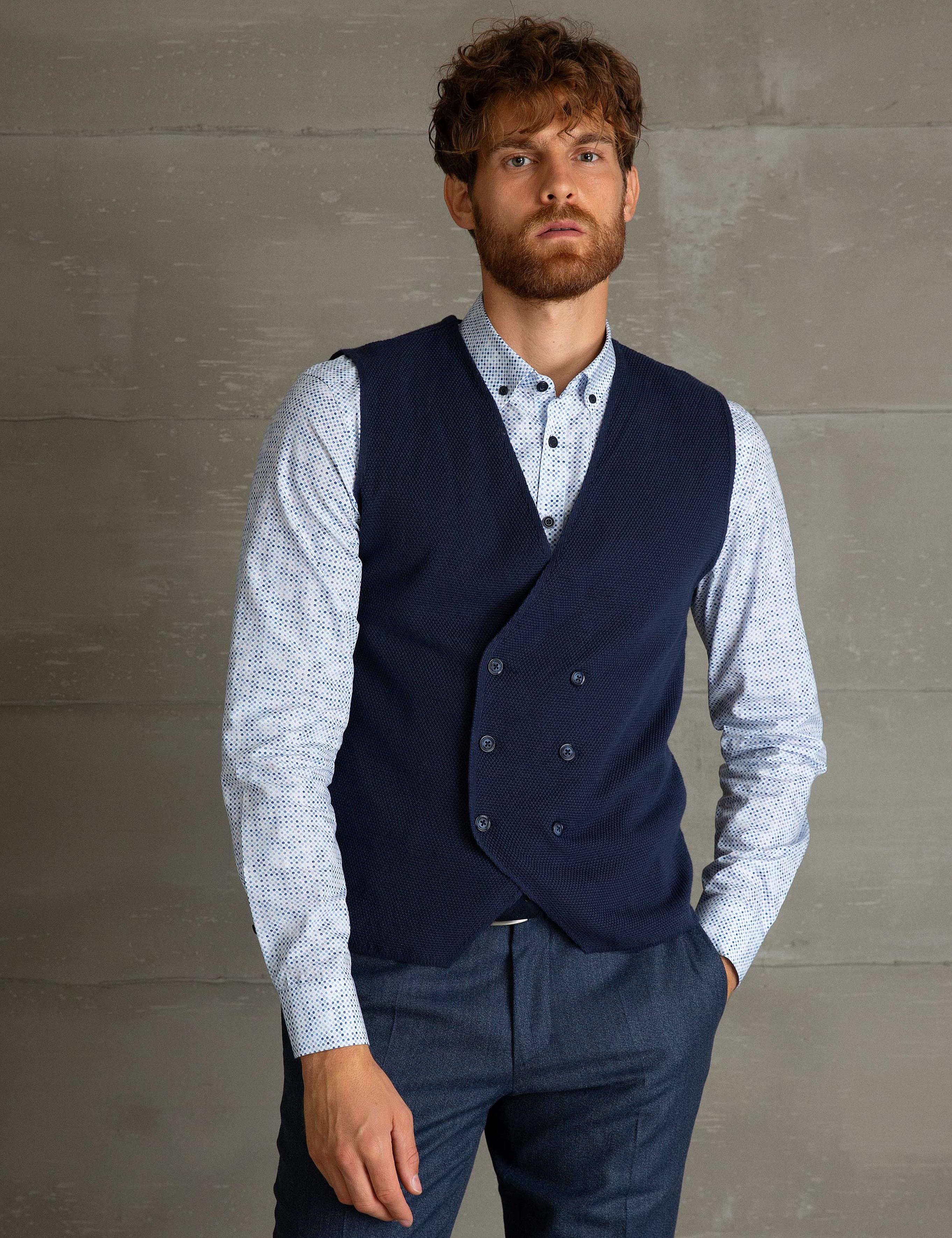 Lacivert Slim Fit Triko Yelek