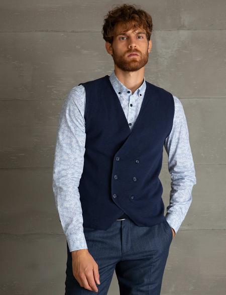 Lacivert Slim Fit Triko Yelek - 50197473004