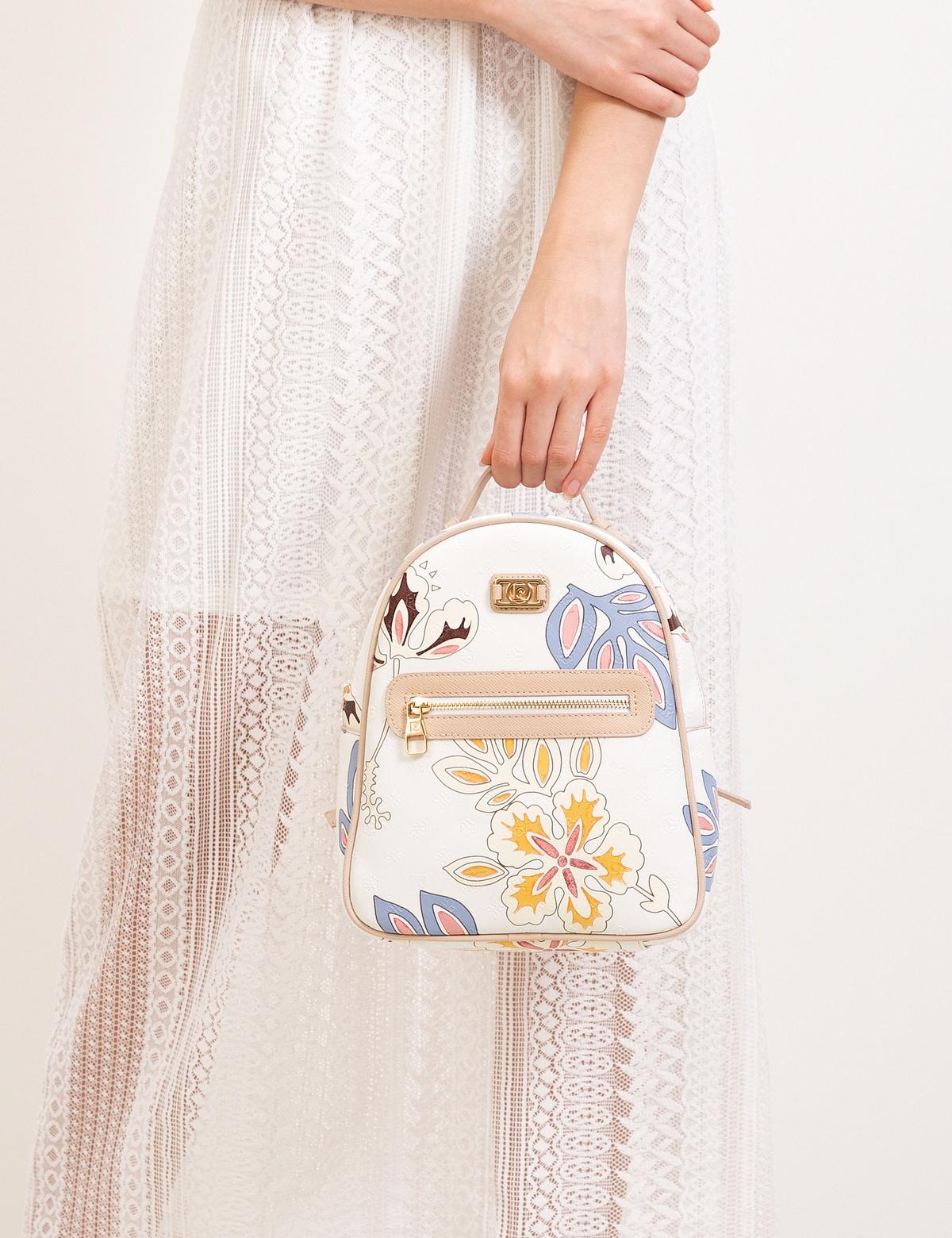 Çiçek Desenli Beyaz Sırt Çantası