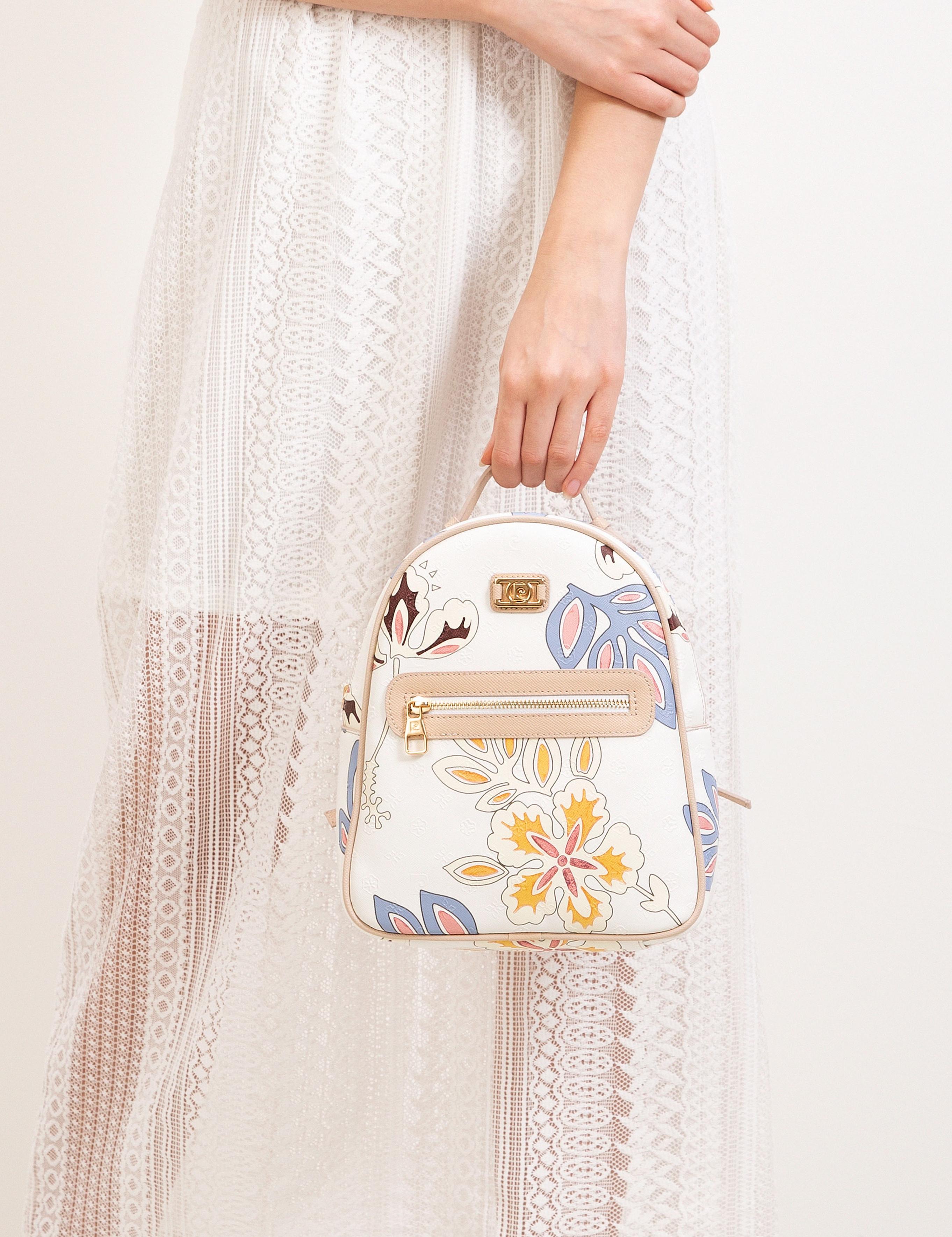 Çiçek Desenli Beyaz Sırt Çantası