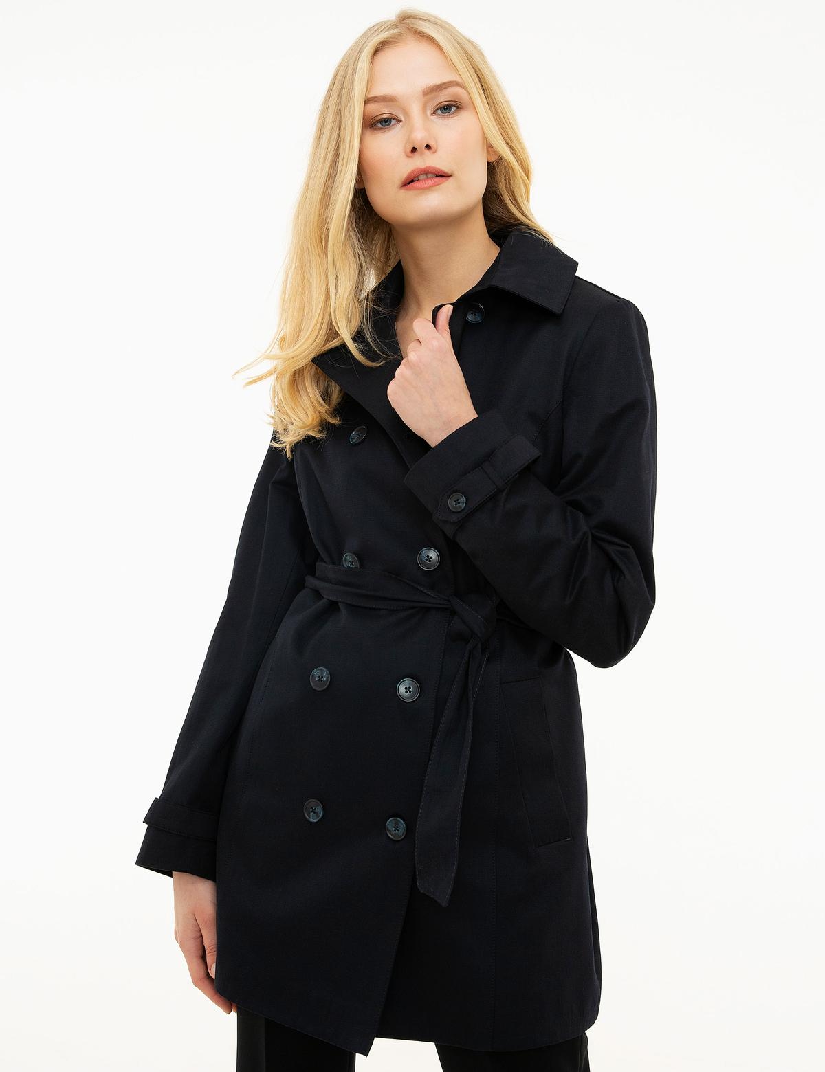 Lacivert Slim Fit Trençkot