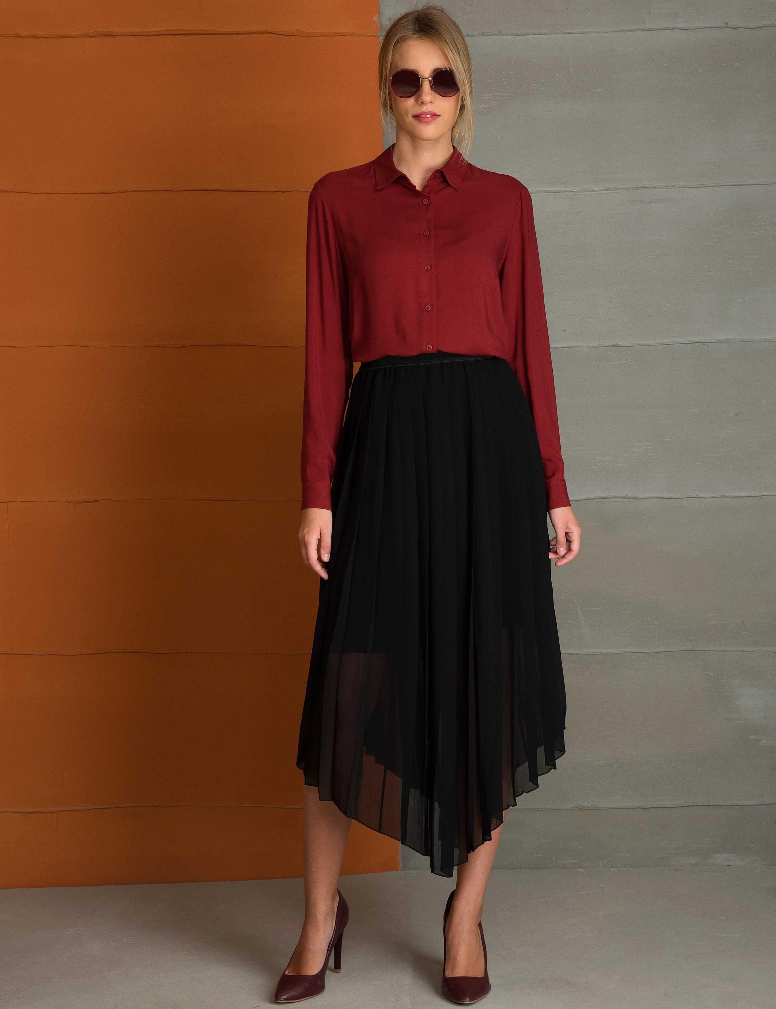 Bordo Dokuma Gömlek