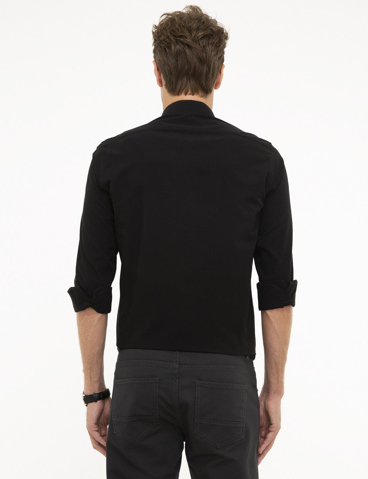 Siyah Slim Fit Uzun Kollu Basic Gömlek - 50207626010