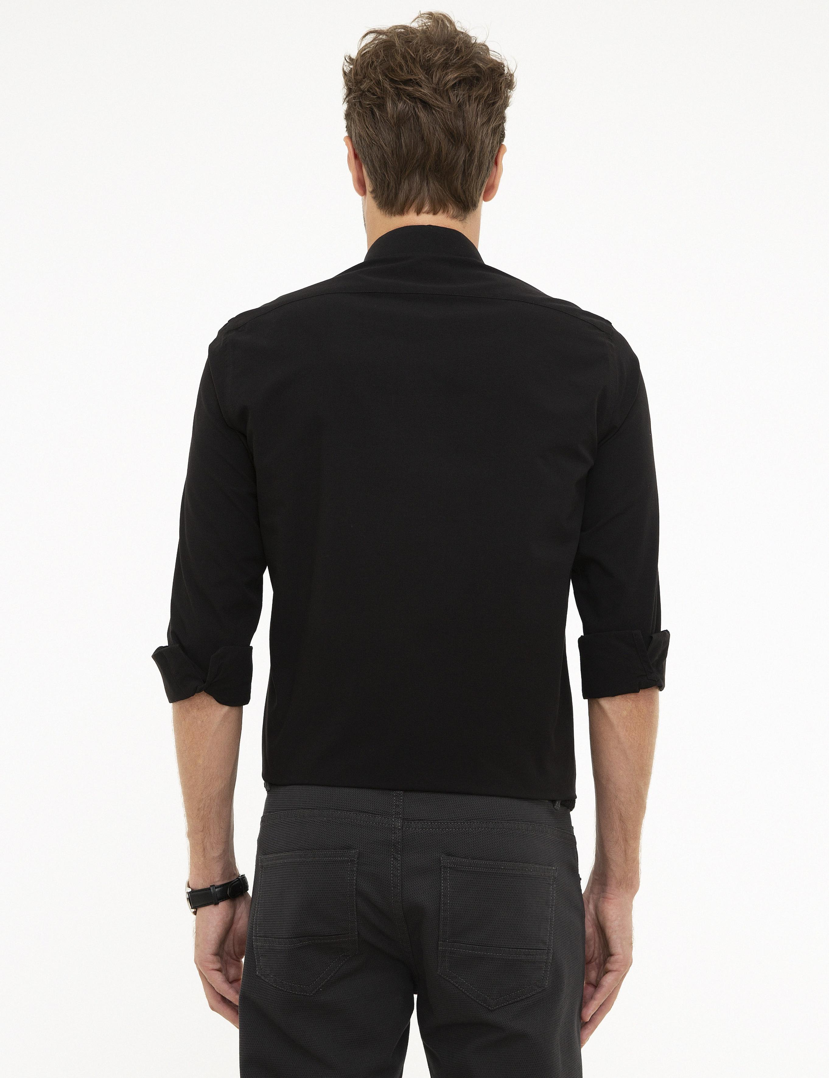 Siyah Slim Fit Uzun Kollu Basic Gömlek