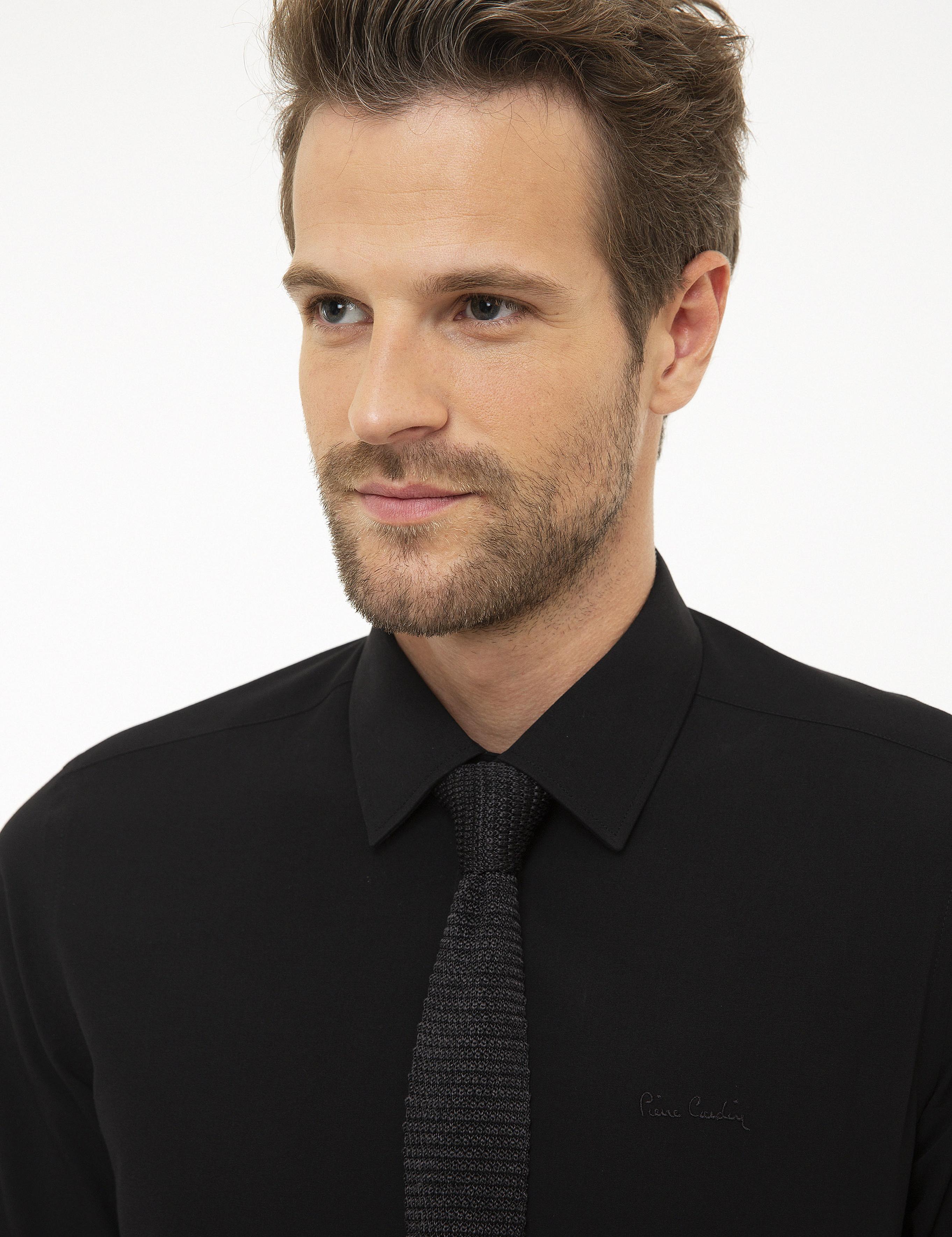 Siyah Slim Fit Uzun Kollu Basic Gömlek