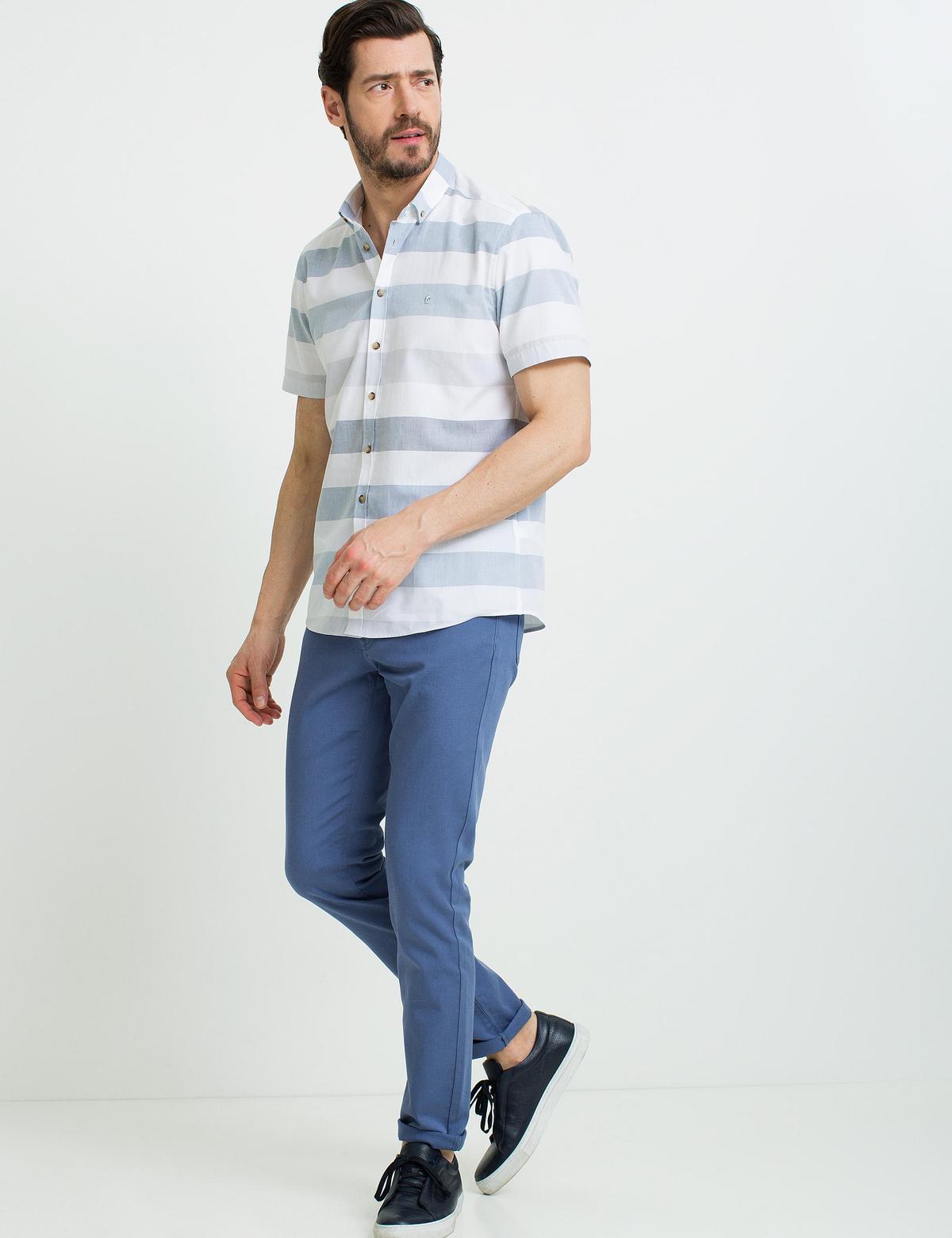 Mavi Slim Fit Kısa Kollu Gömlek