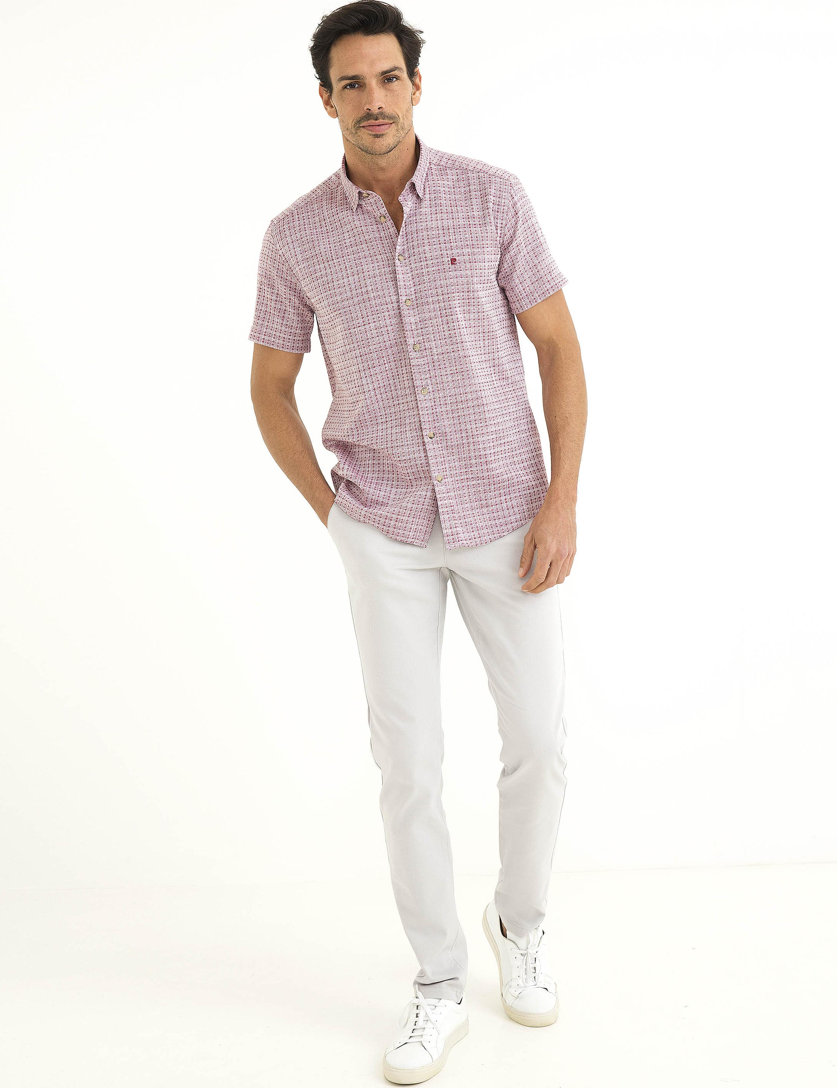 Kırmızı Slim Fit Kısa Kollu Gömlek