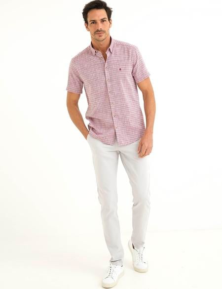 Kırmızı Slim Fit Kısa Kollu Gömlek - 50188499001