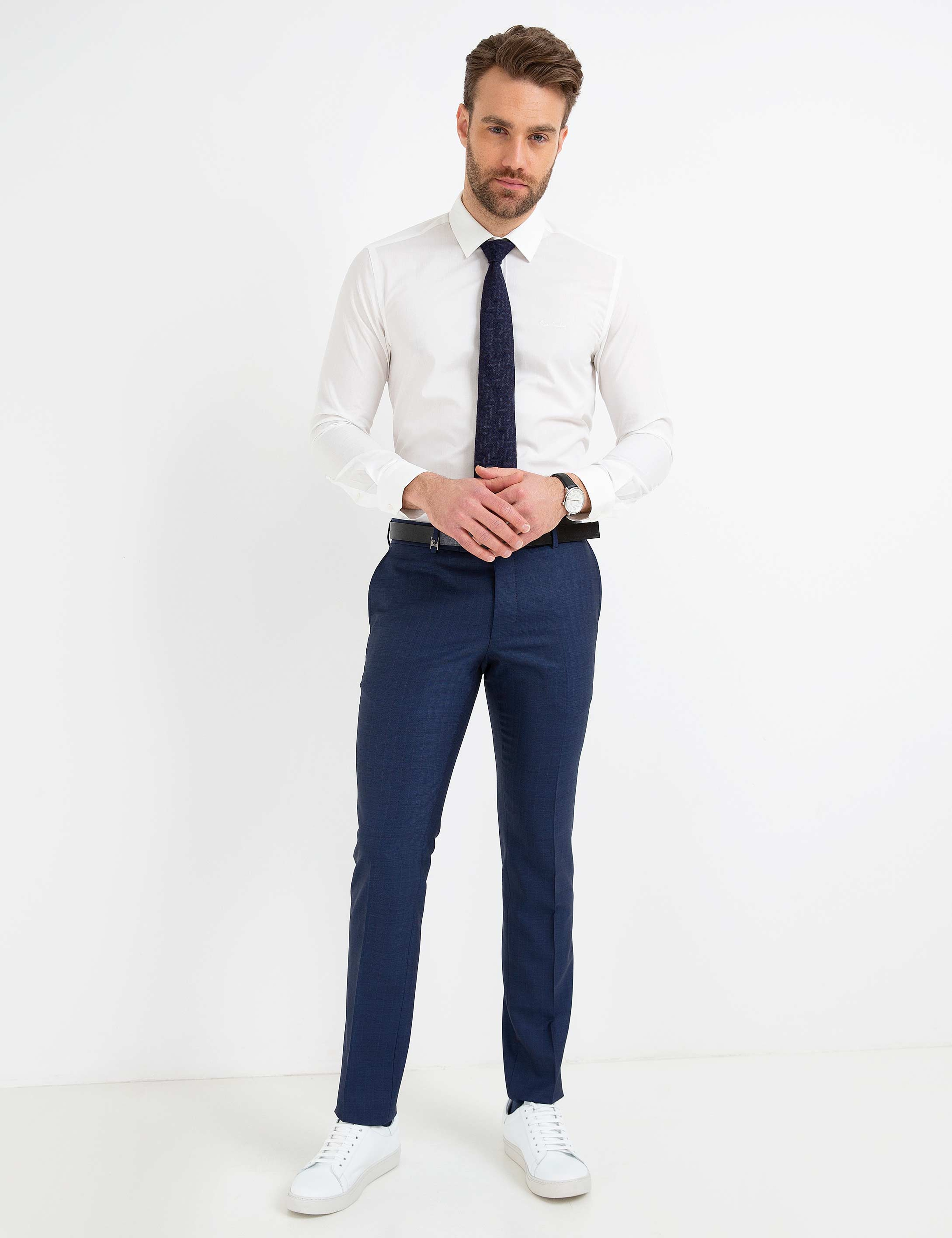 Ekru Slim Fit Basic Gömlek - Image 3