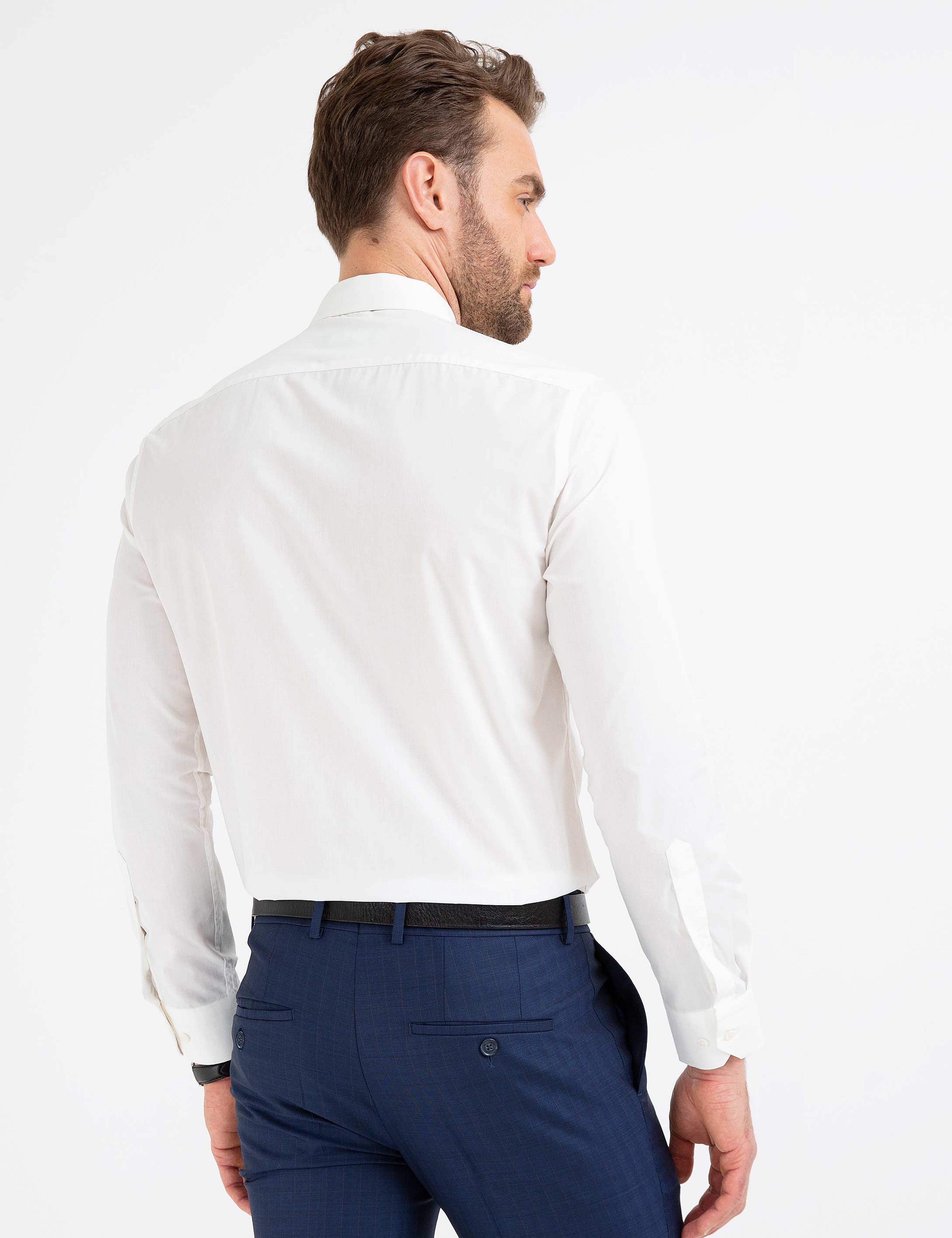 Ekru Slim Fit Basic Gömlek - Image 2