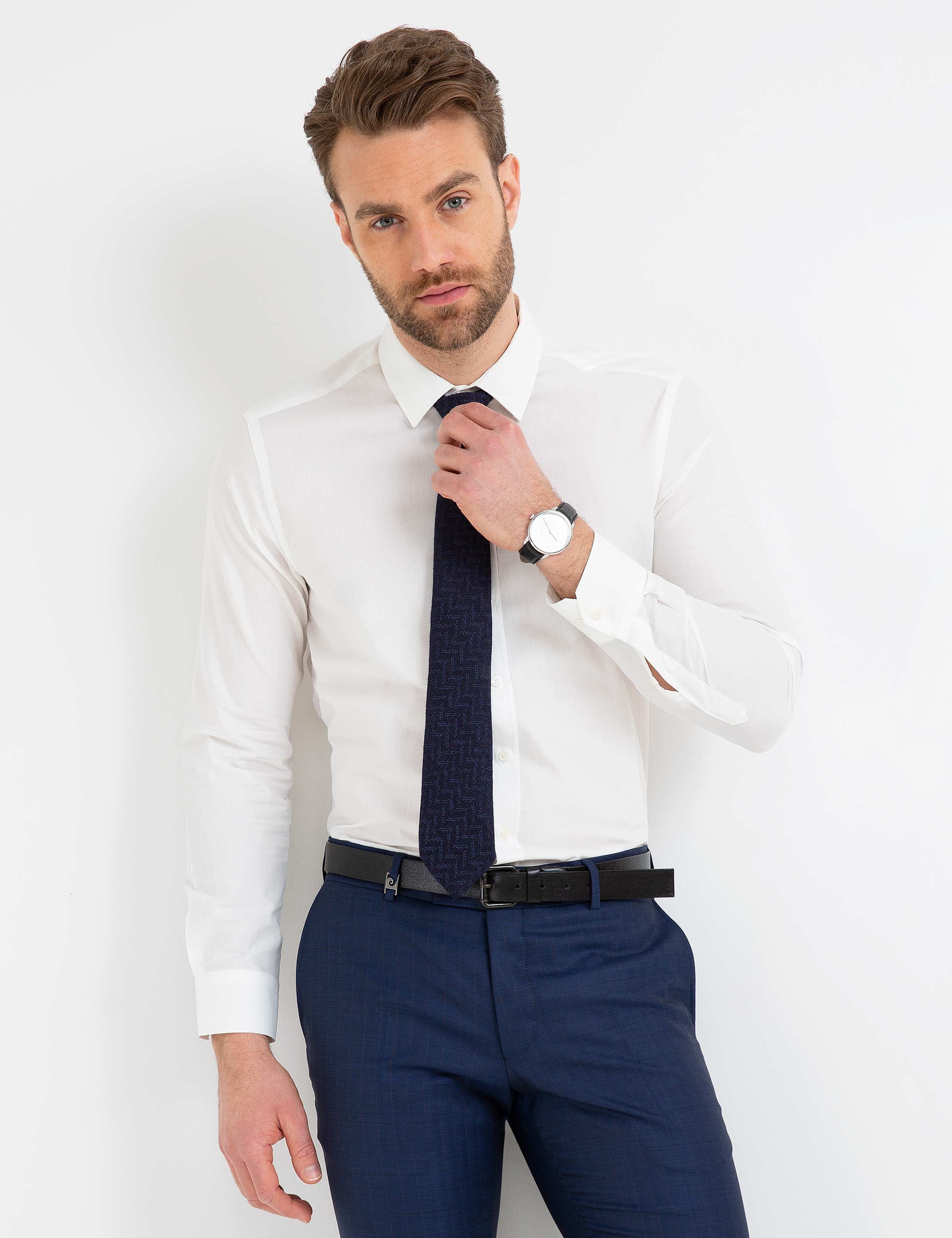 Ekru Slim Fit Basic Gömlek - Image 1