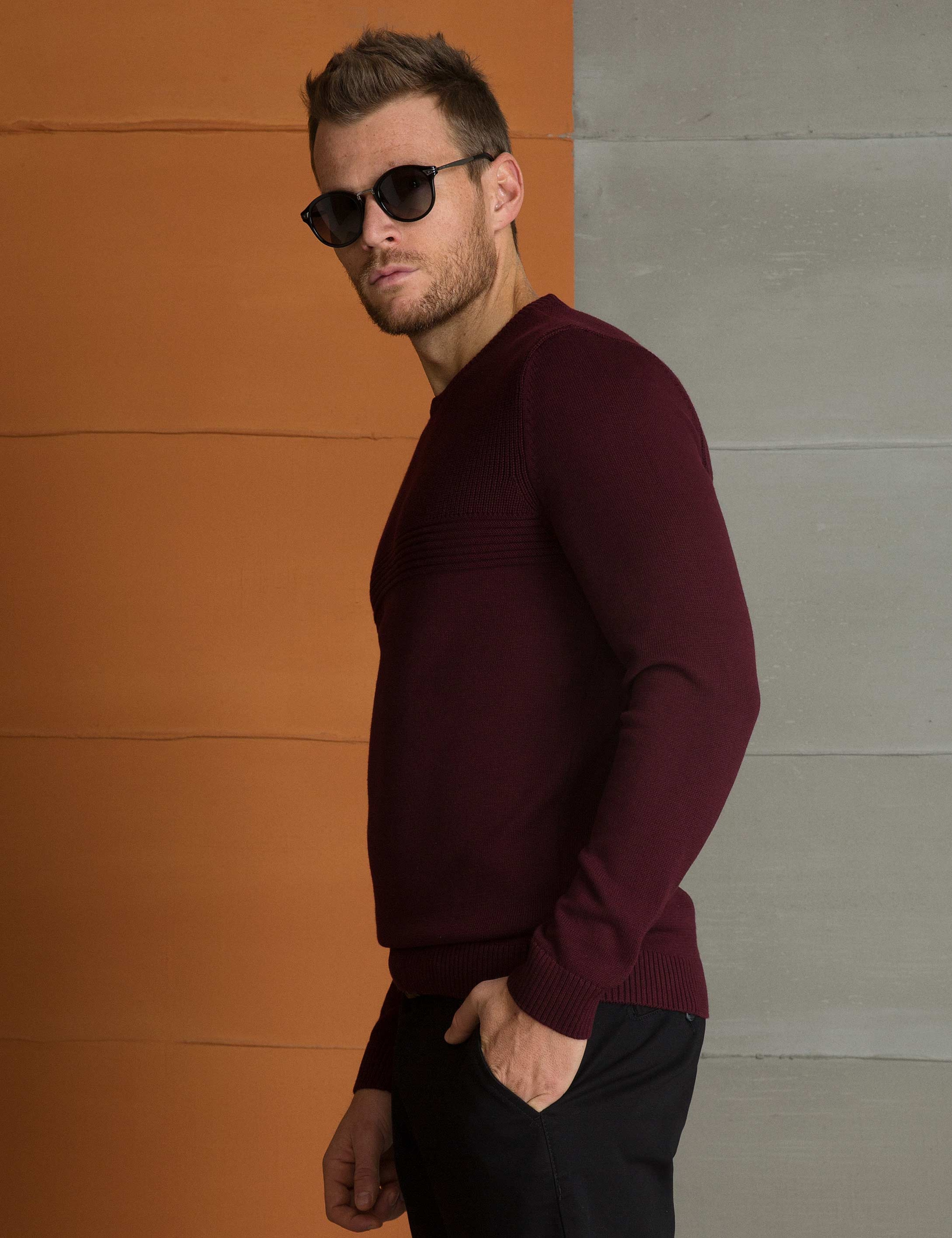 Bordo Slim Fit Triko Kazak - Image 3
