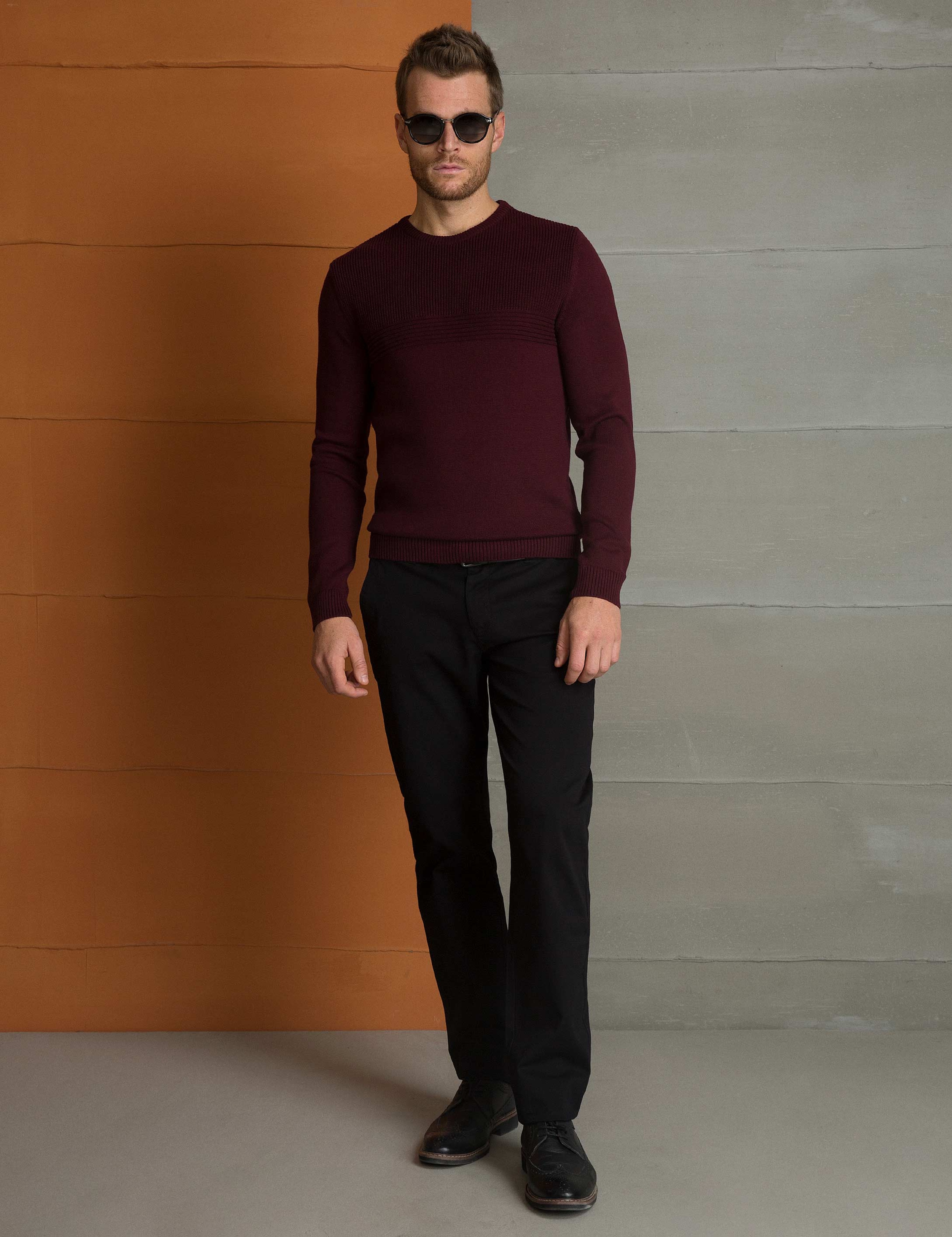 Bordo Slim Fit Triko Kazak - Image 1