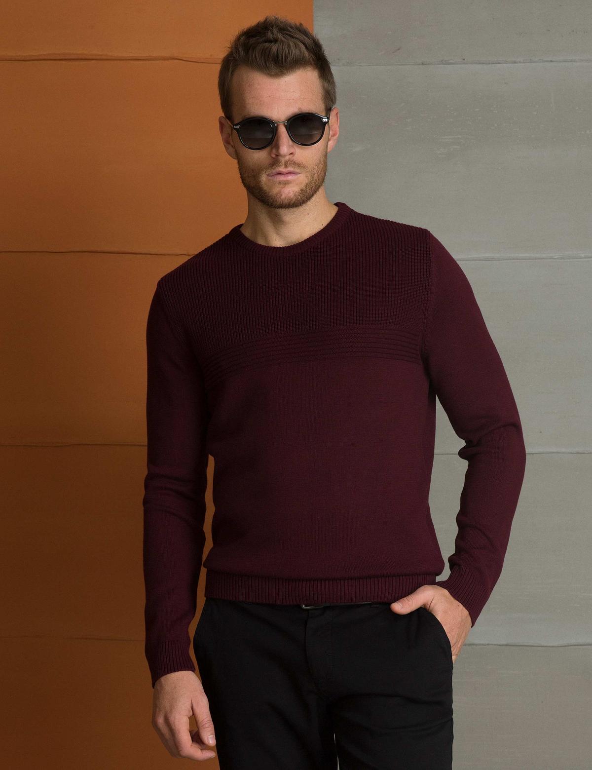 Bordo Slim Fit Triko Kazak - 50193352033