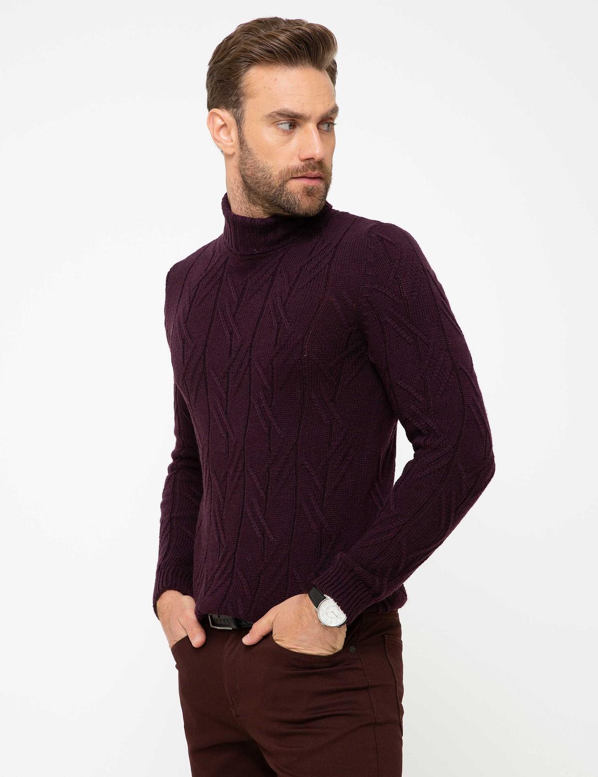 Bordo Slim Fit Triko Kazak - 50193360034