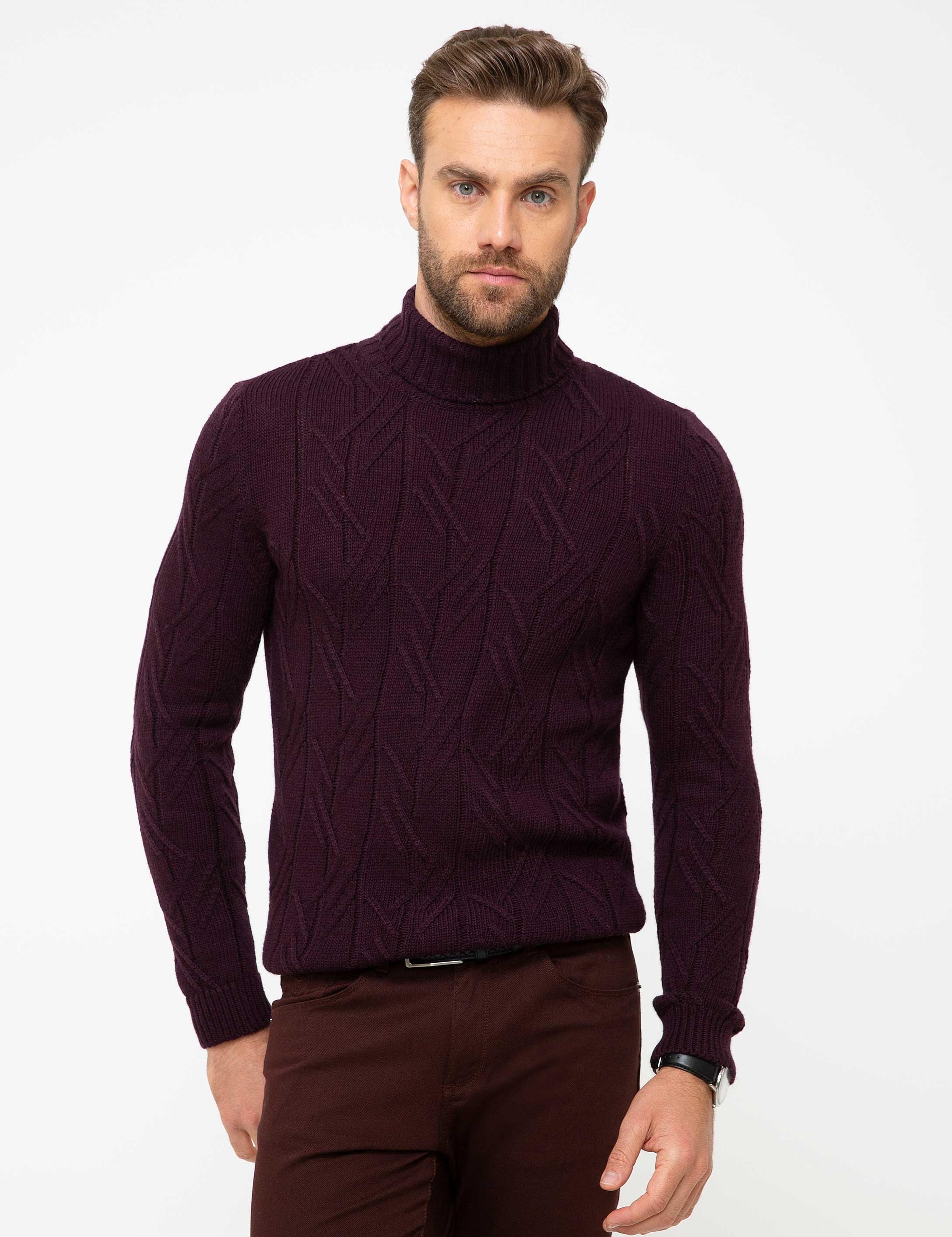 Bordo Slim Fit Triko Kazak
