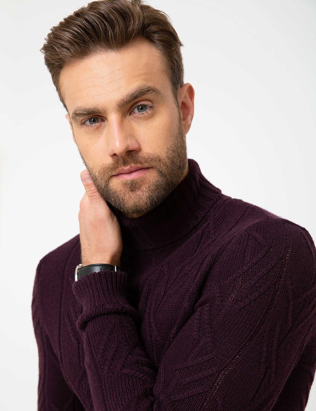 Bordo Slim Fit Triko Kazak