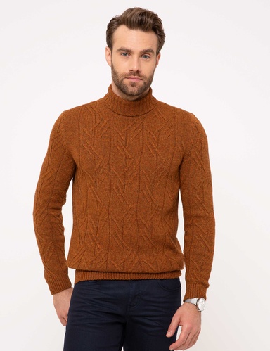 Kiremit Slim Fit Tam Balıkçı Yaka Triko Kazak