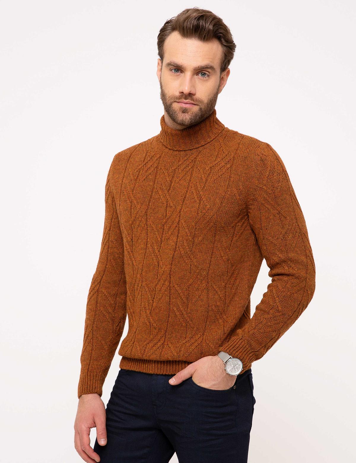 Kiremit Slim Fit Tam Balıkçı Yaka Triko Kazak - 50193360061