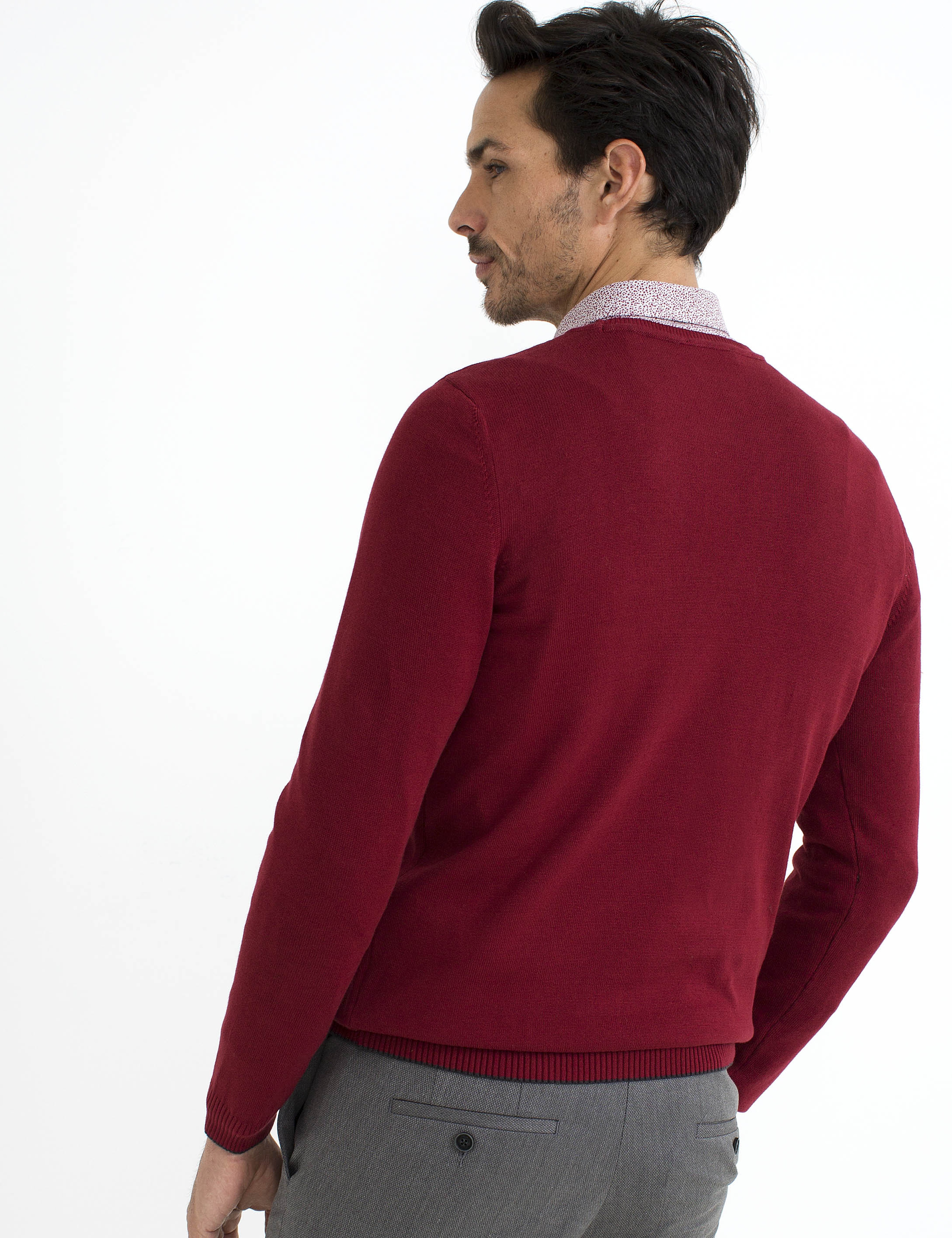 Kırmızı Slim Fit Bisiklet Yaka Basic Triko Kazak - Image 3