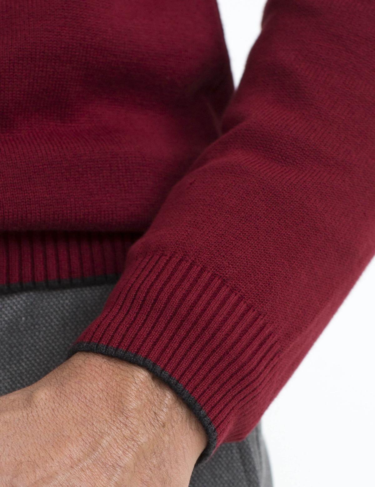 Kırmızı Slim Fit Bisiklet Yaka Basic Triko Kazak - 50194202106