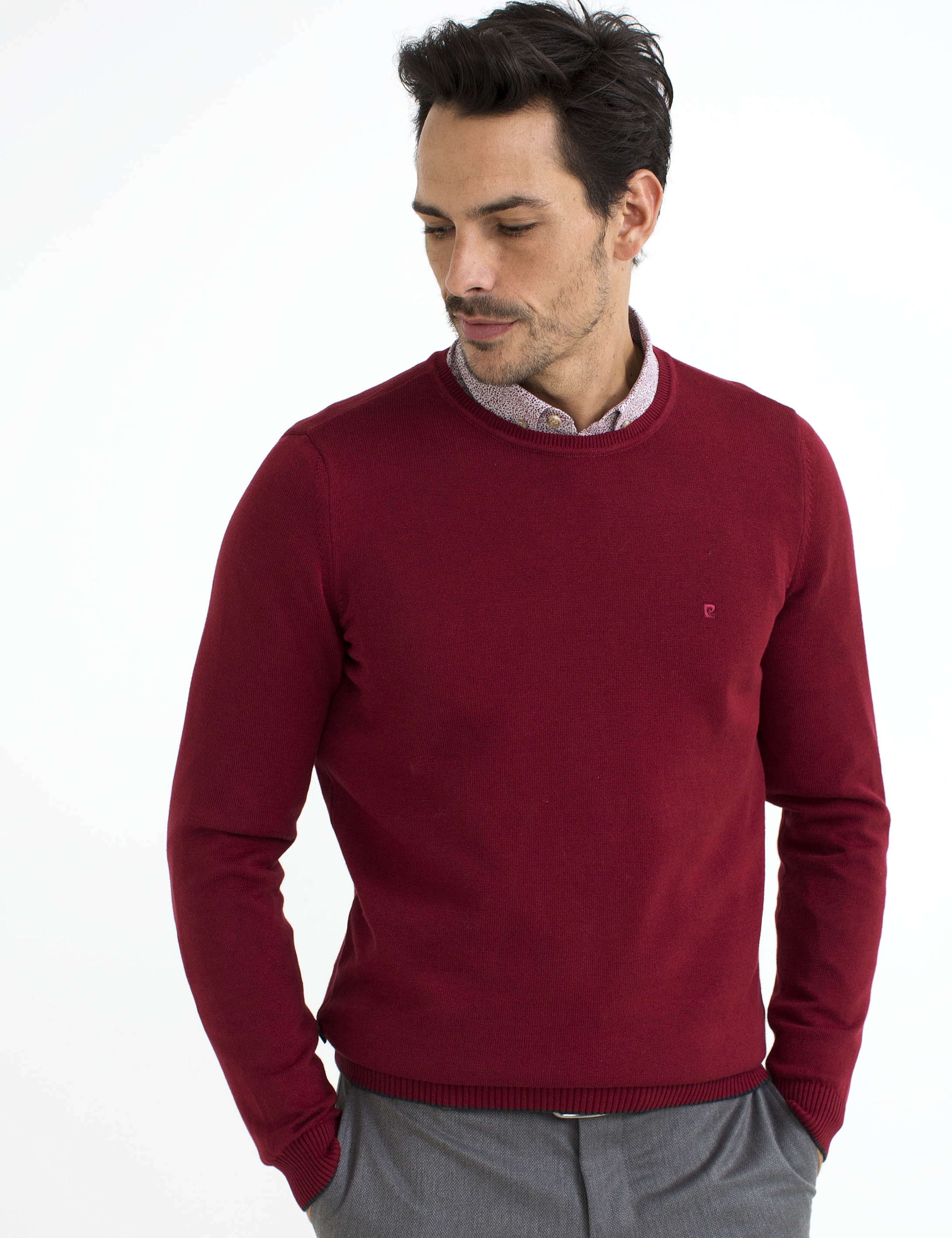 Kırmızı Slim Fit Bisiklet Yaka Basic Triko Kazak - Image 1
