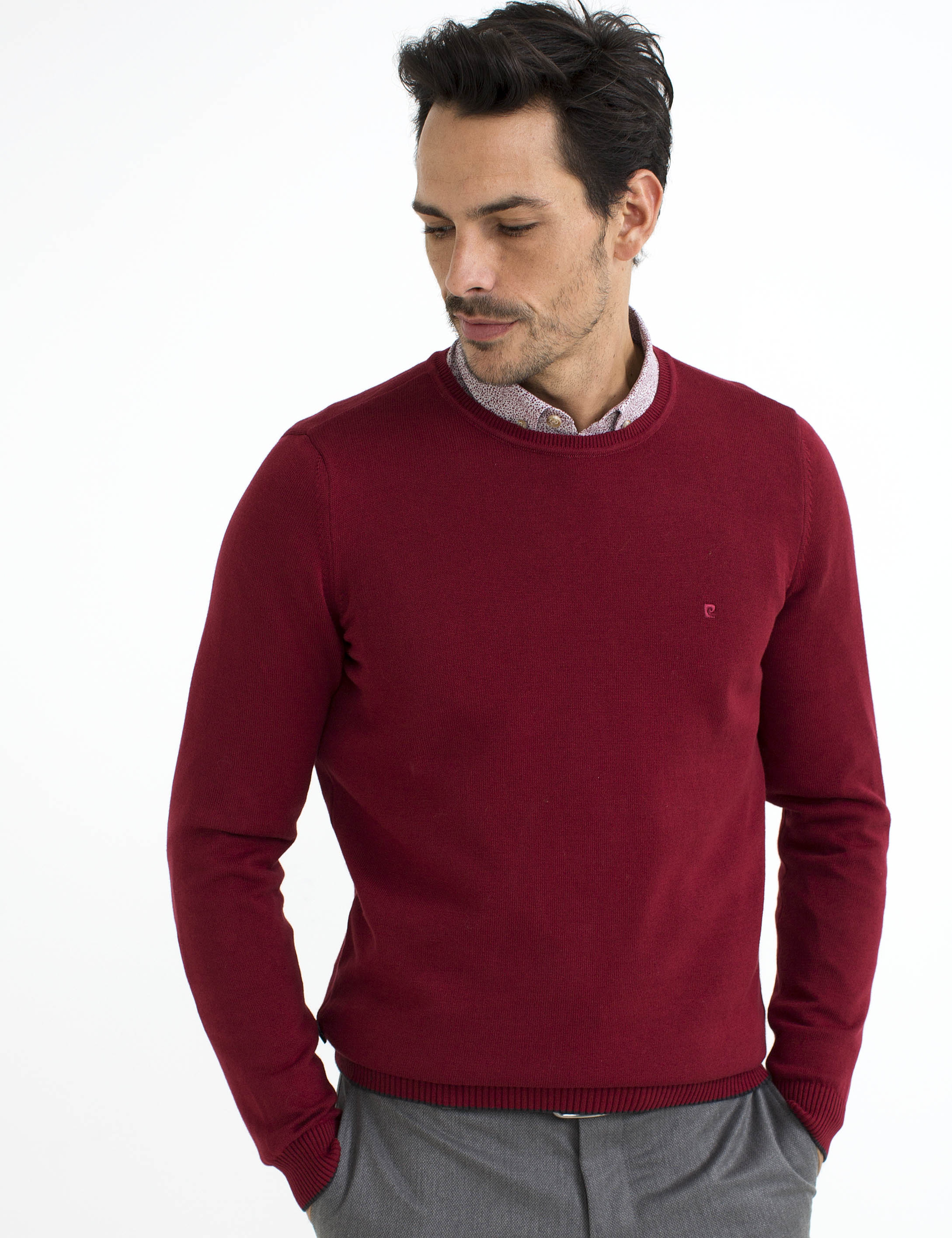 Kırmızı Slim Fit Bisiklet Yaka Basic Triko Kazak