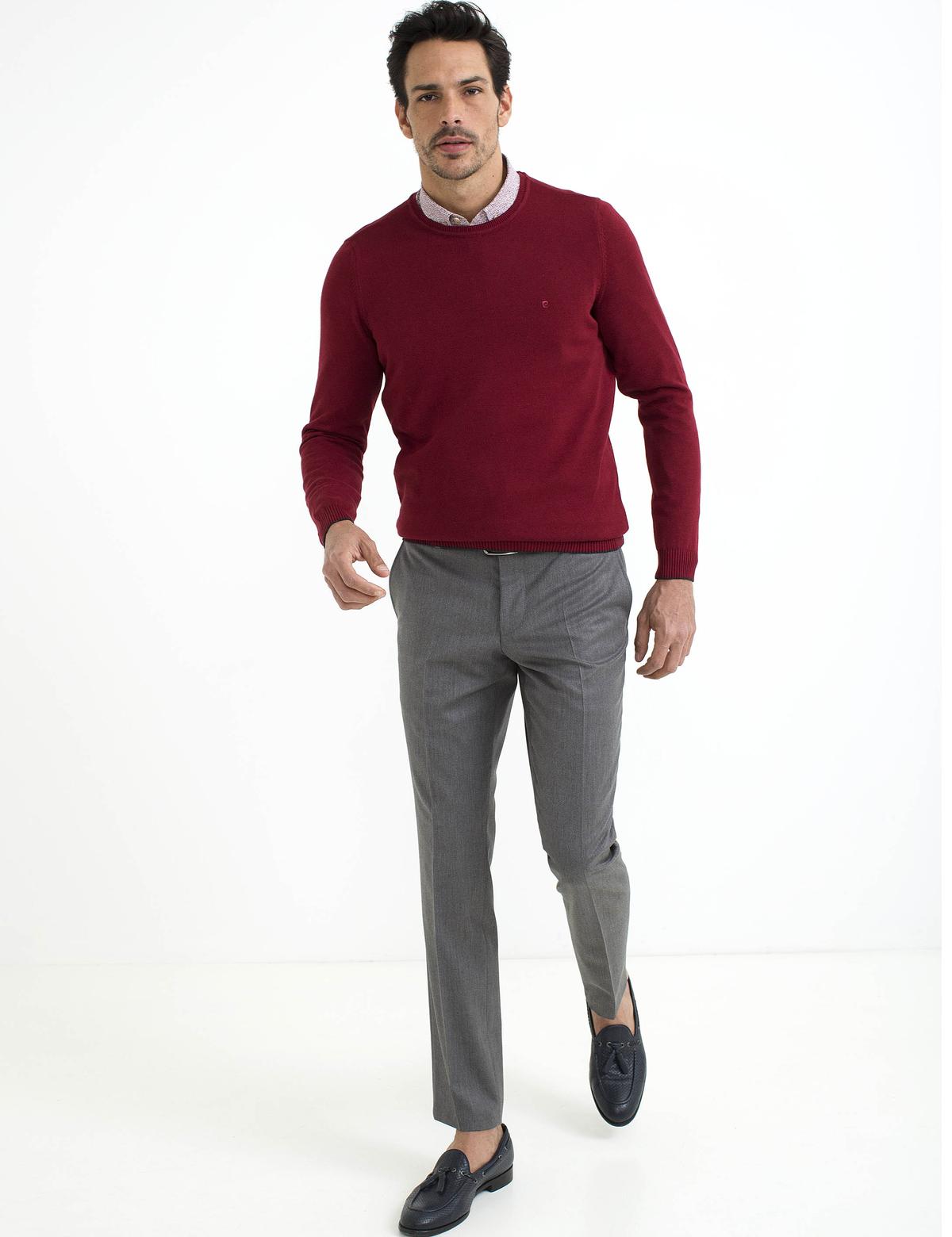 Kırmızı Slim Fit Bisiklet Yaka Basic Triko Kazak - 50194202106