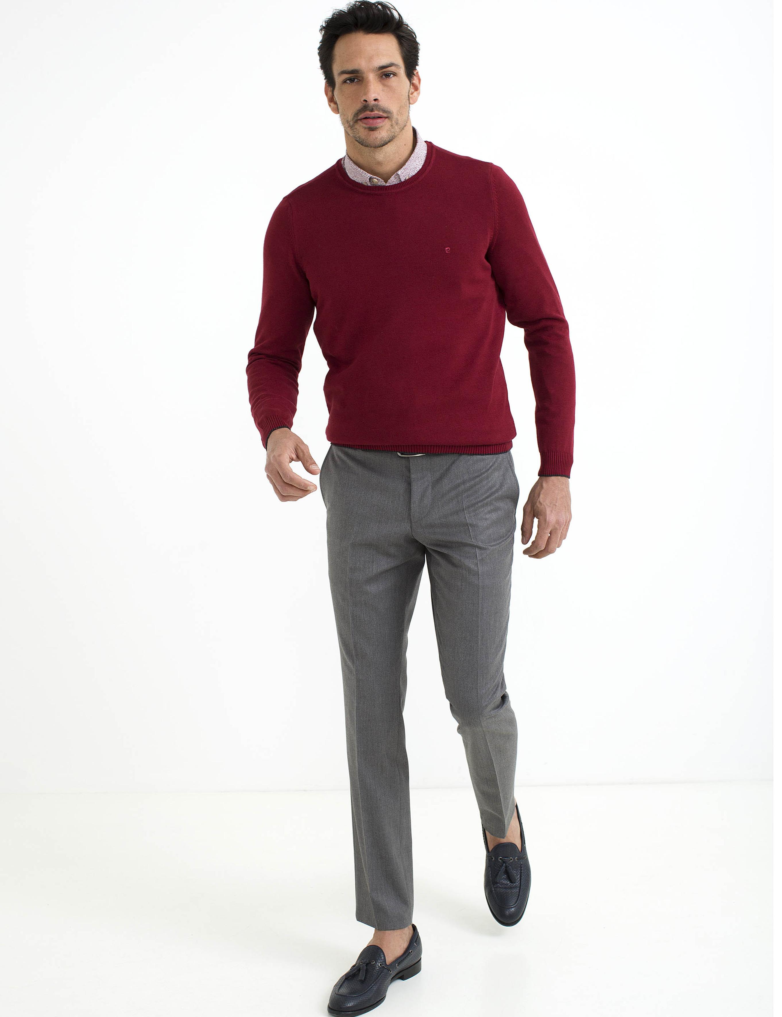 Kırmızı Slim Fit Bisiklet Yaka Basic Triko Kazak
