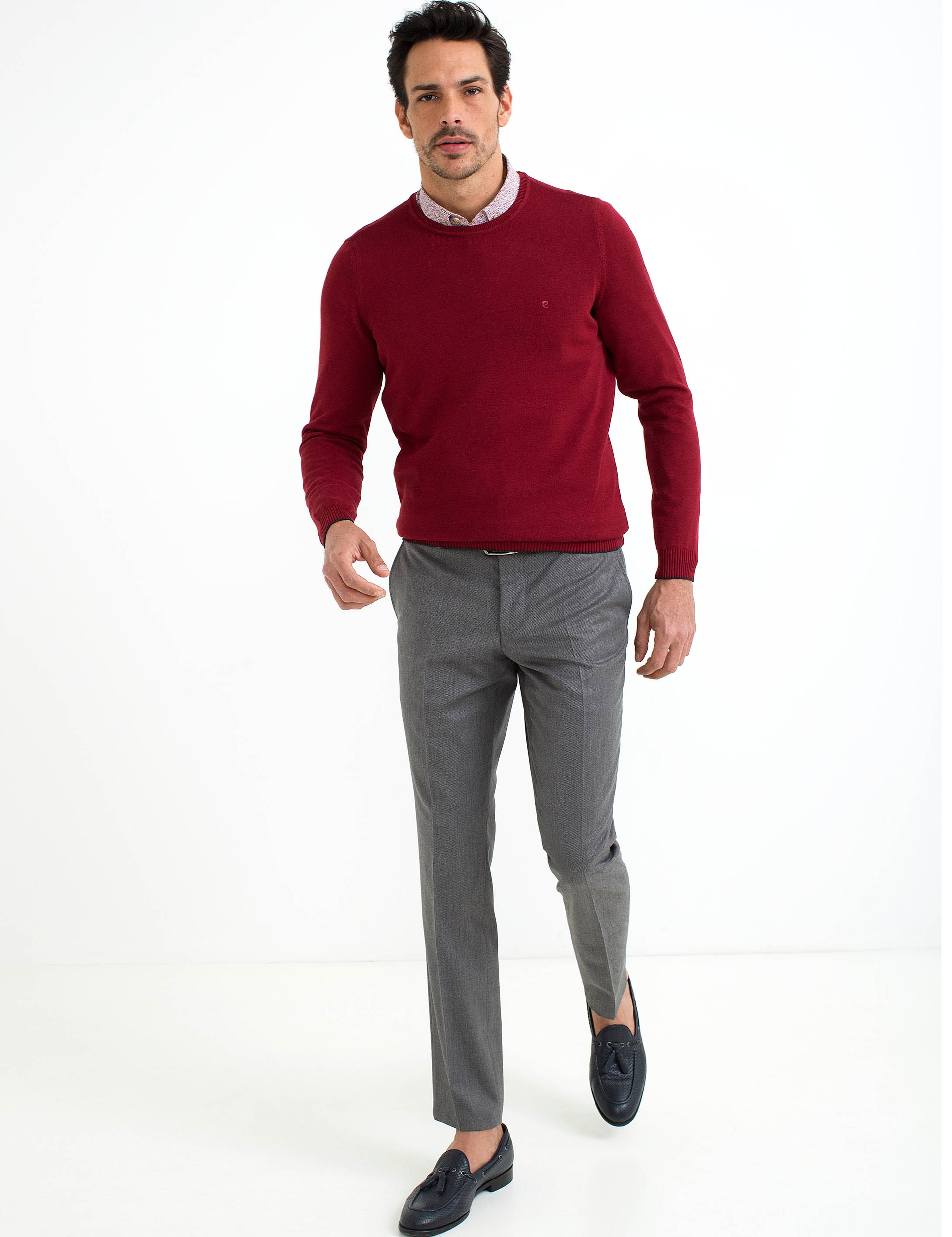 Kırmızı Slim Fit Bisiklet Yaka Basic Triko Kazak - Image 2