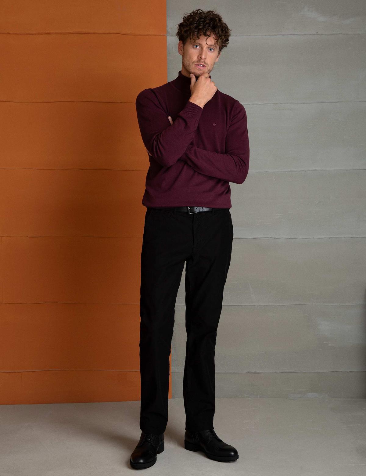 Bordo Slim Fit Basic Triko Kazak