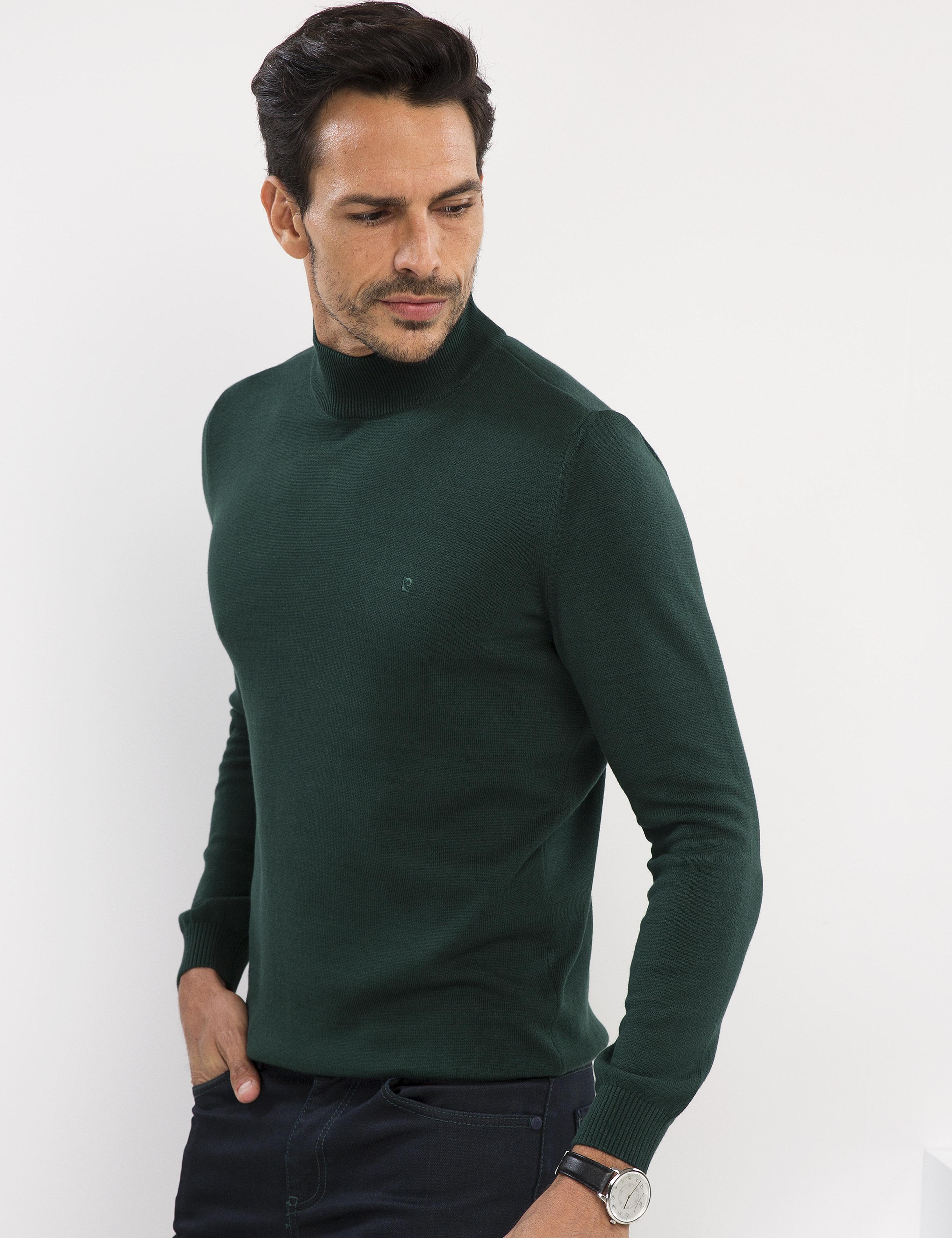 Yeşil Slim Fit Yarım Balıkçı Yaka Basic Triko Kazak