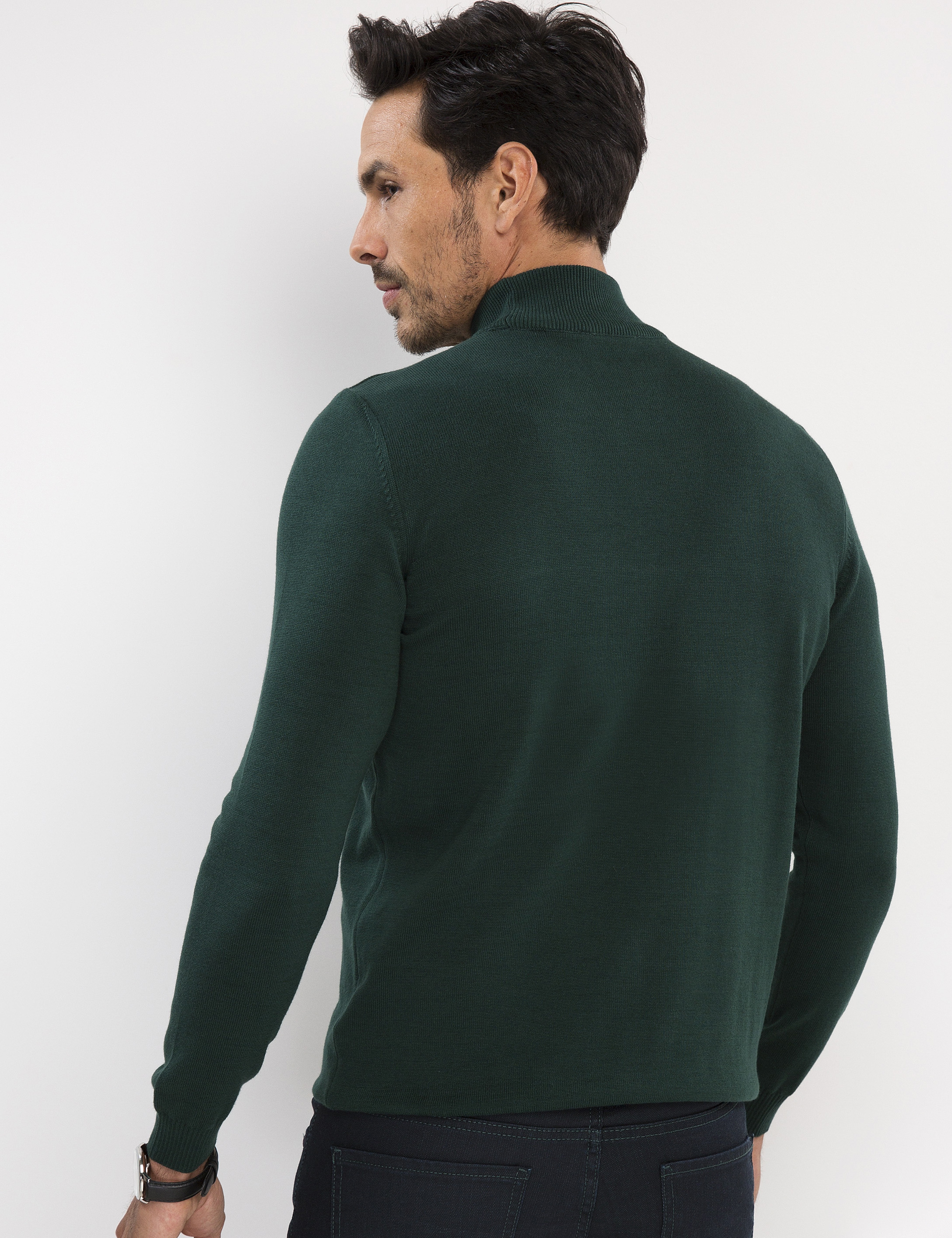 Yeşil Slim Fit Yarım Balıkçı Yaka Basic Triko Kazak - Image 2