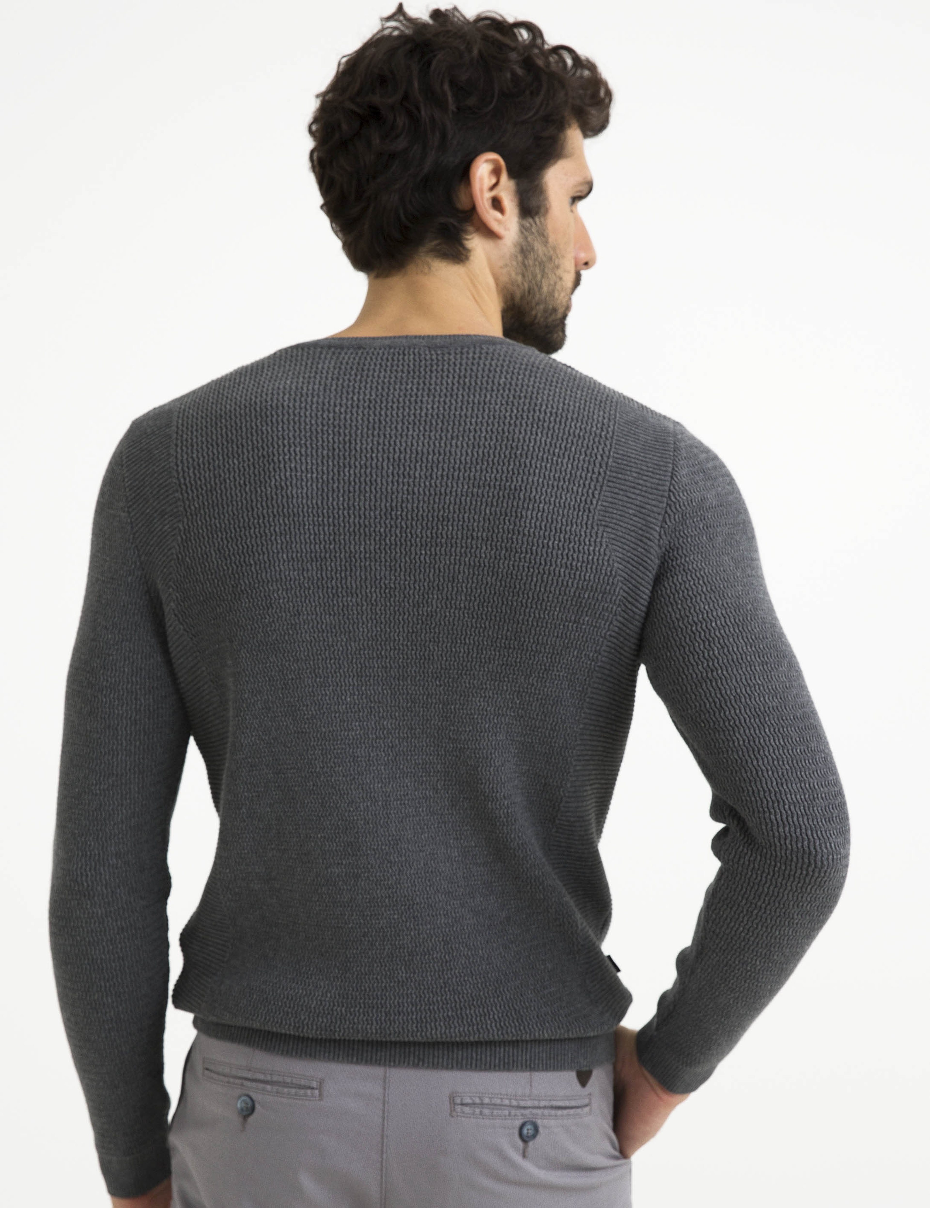 Gri Melanj Slim Fit Triko Kazak - Image 3