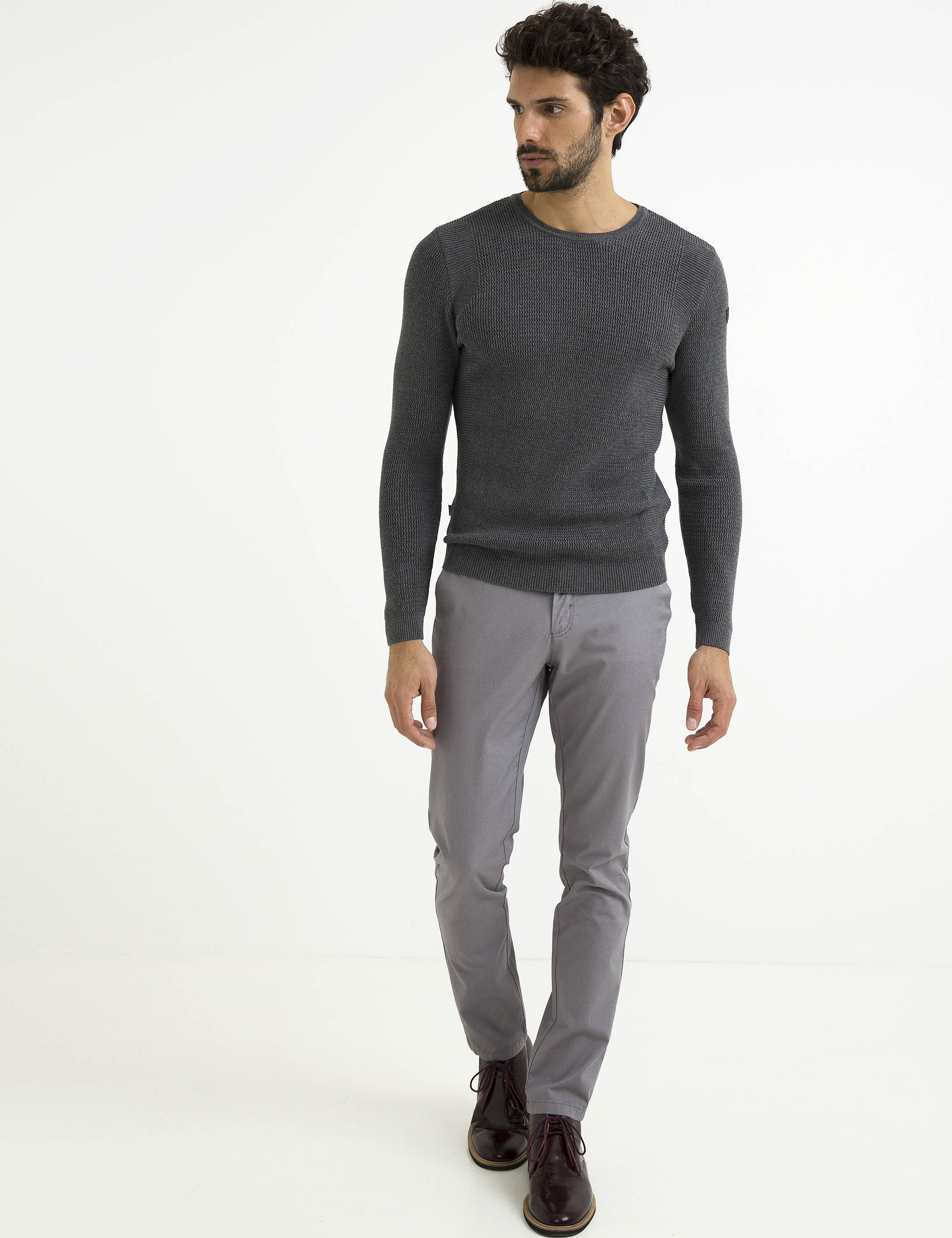 Gri Melanj Slim Fit Triko Kazak - Image 2
