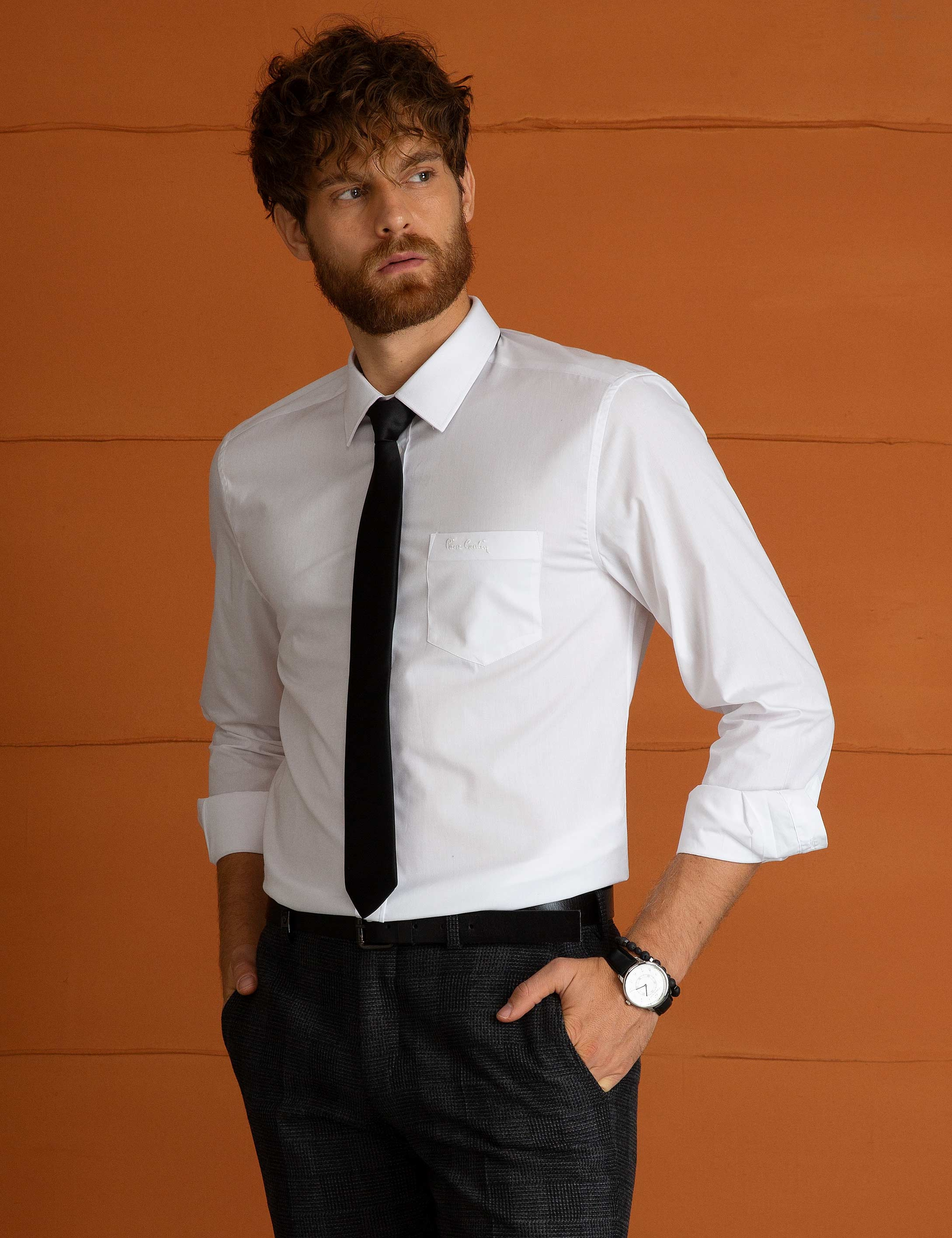 Beyaz Regular Fit Uzun Kollu Basic Gömlek - Image 2