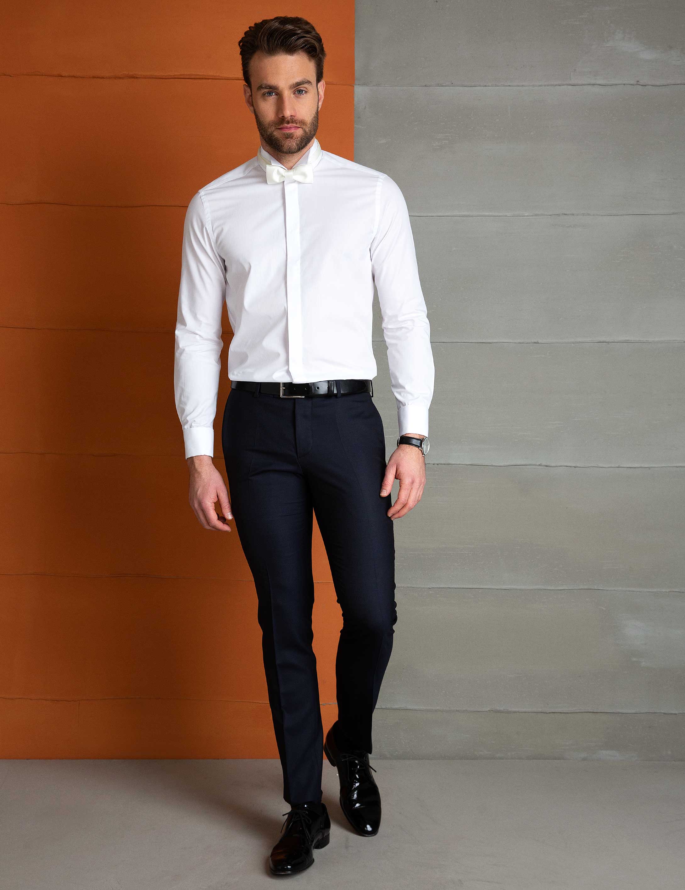 Beyaz Slim Fit Smokin Gömlek