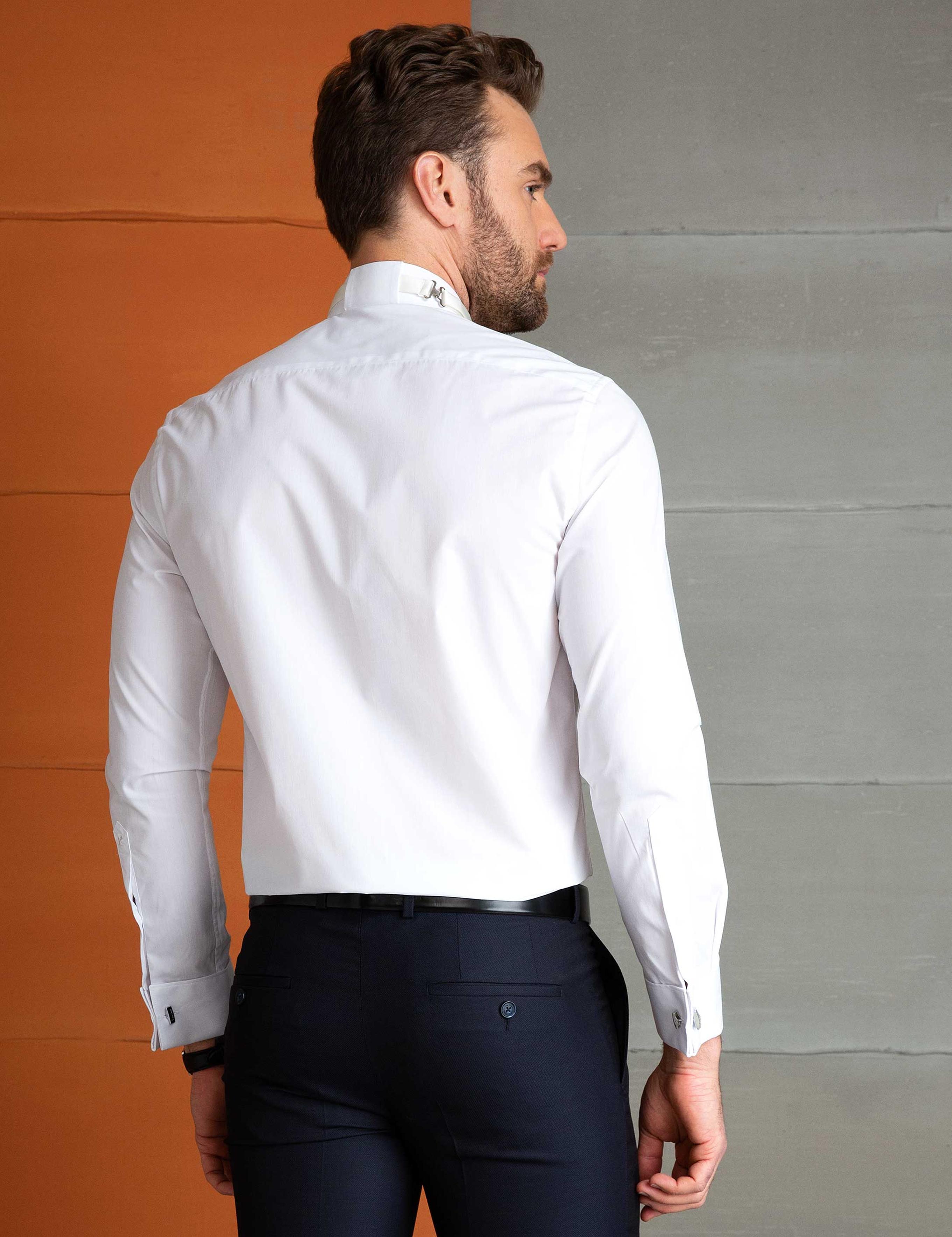 Beyaz Slim Fit Smokin Gömlek