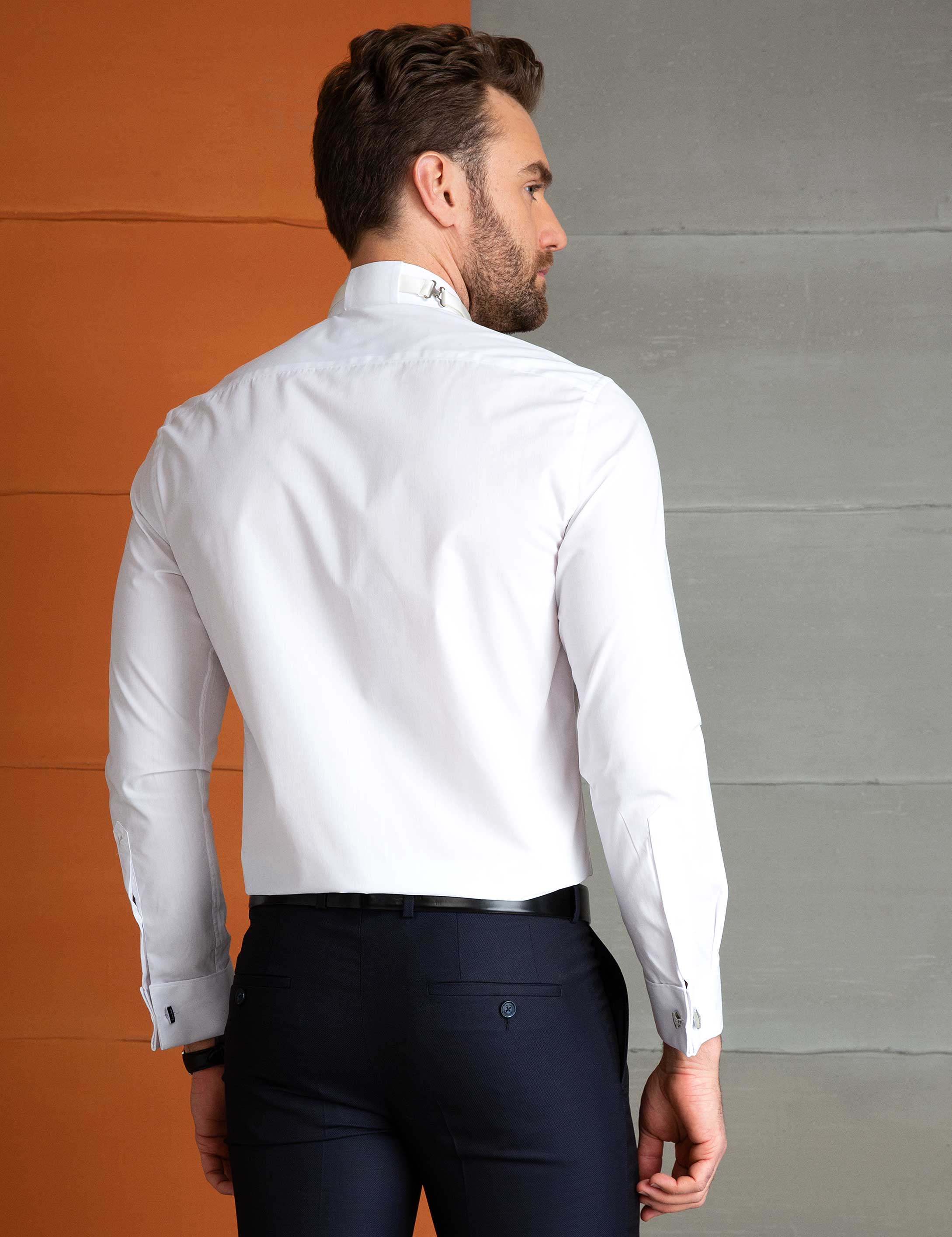 Beyaz Slim Fit Smokin Gömlek - Image 2