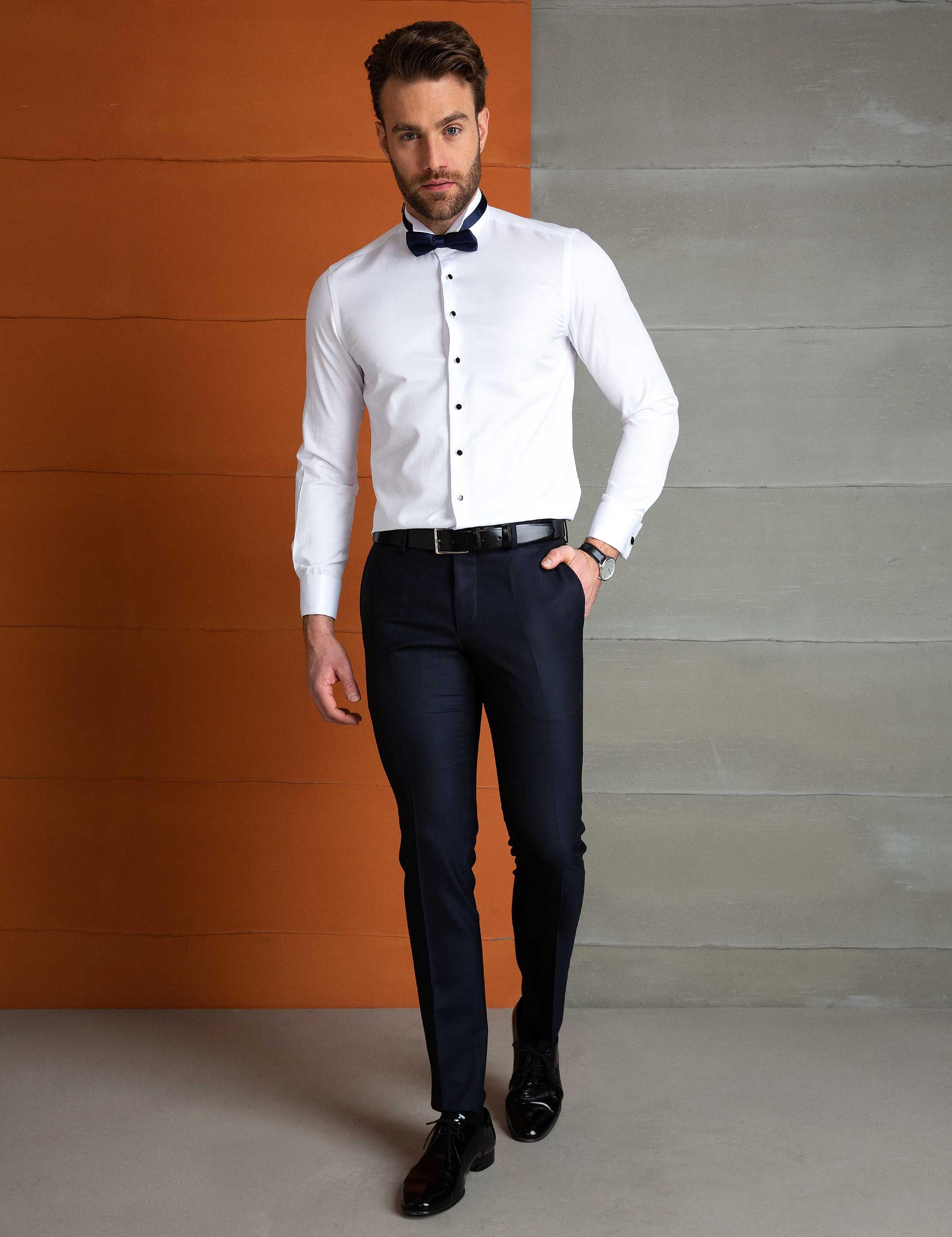 Beyaz Slim Fit Smokin Gömlek