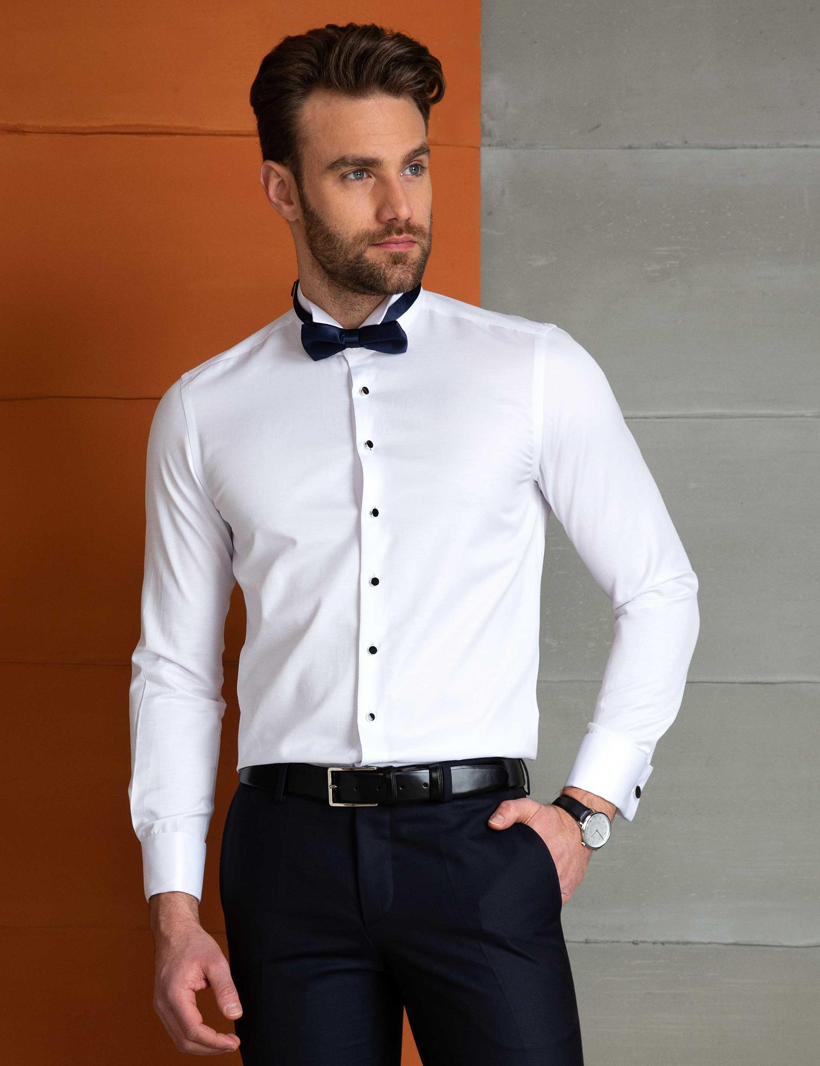 Beyaz Slim Fit Smokin Gömlek