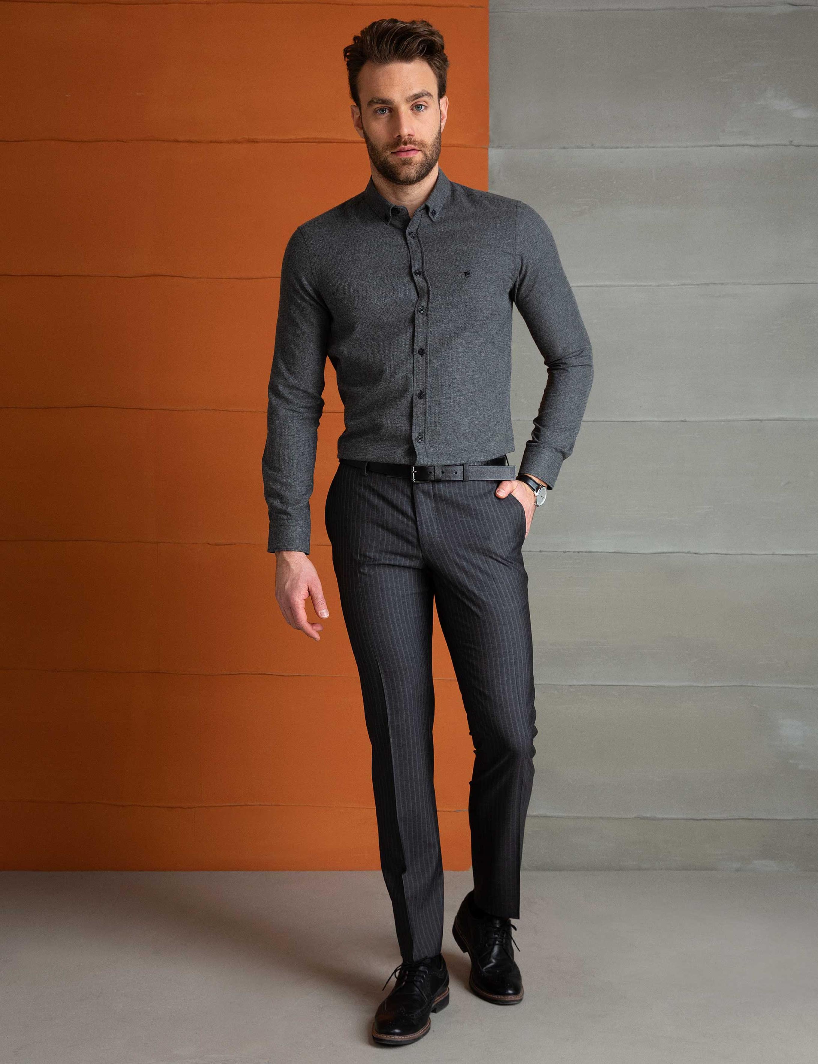 Antrasit Gri Slim Fit Gömlek