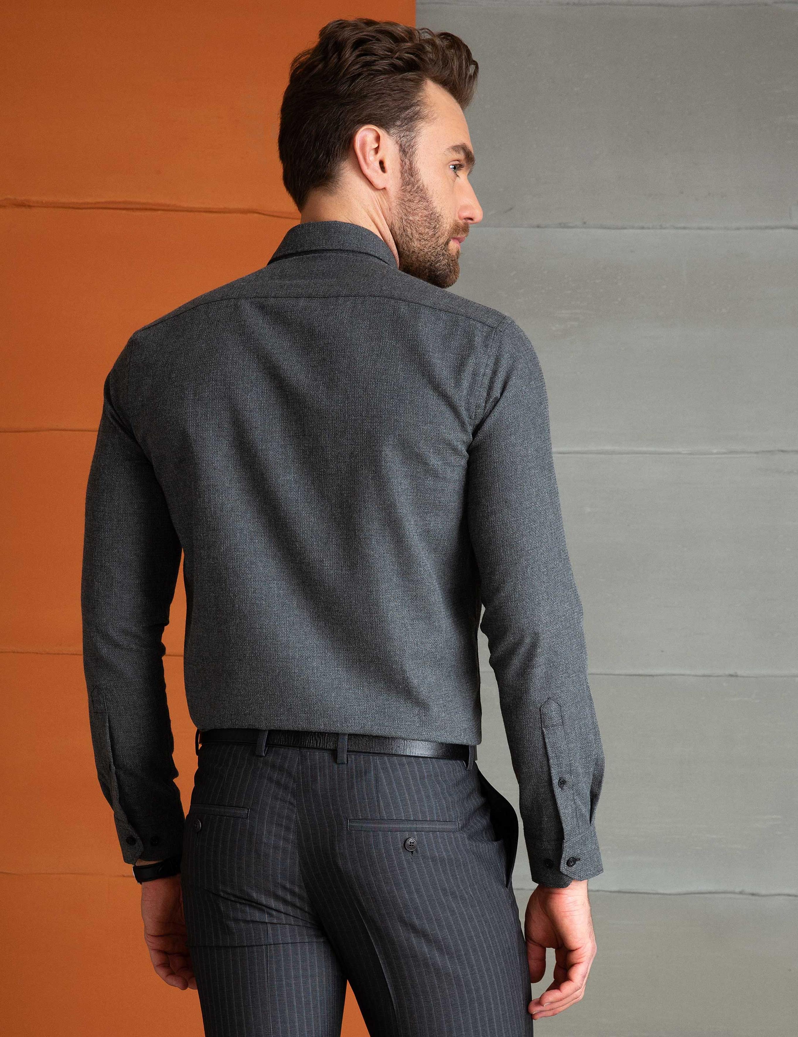 Antrasit Gri Slim Fit Gömlek