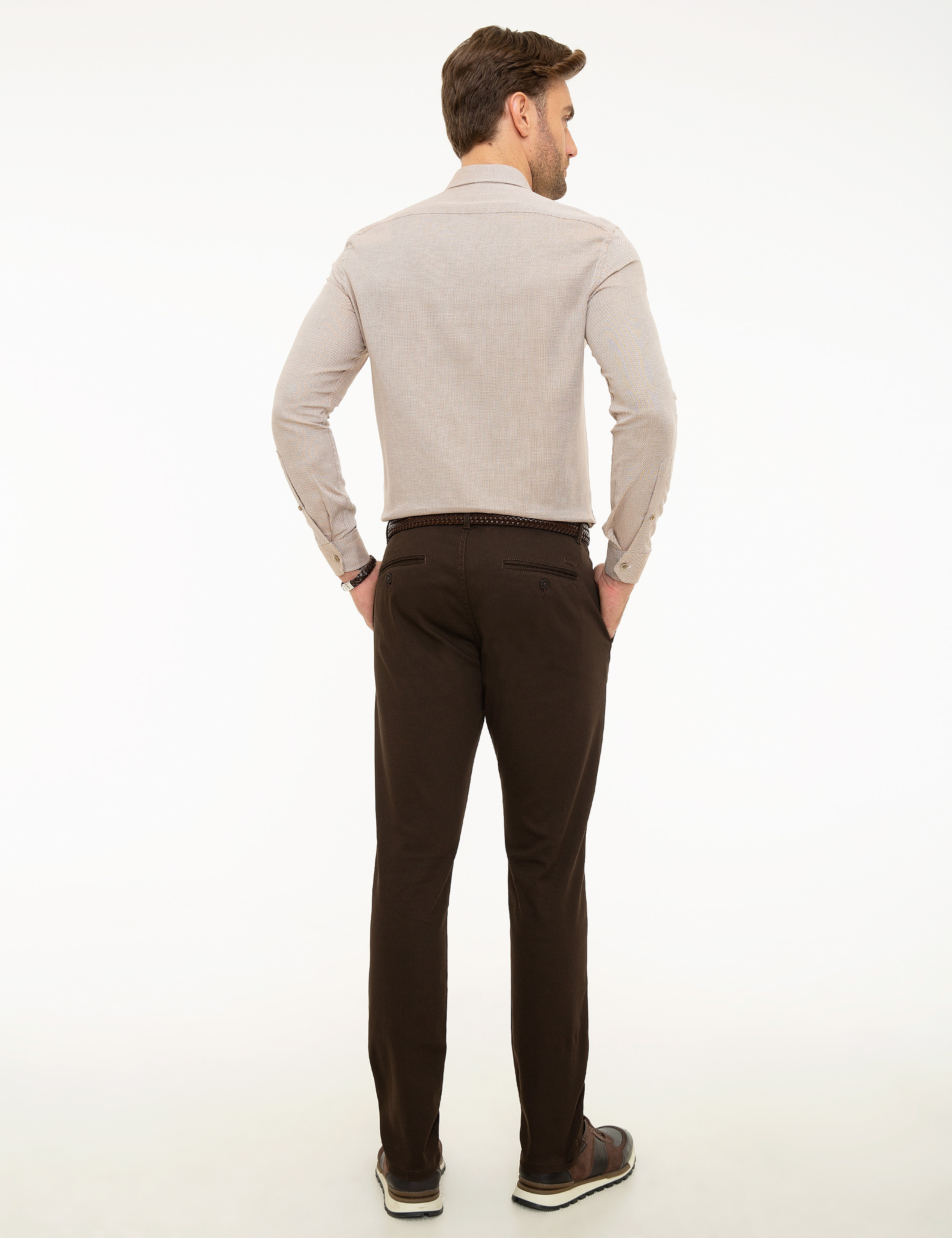 Kahverengi Slim Fit Chino Pantolon - Image 3